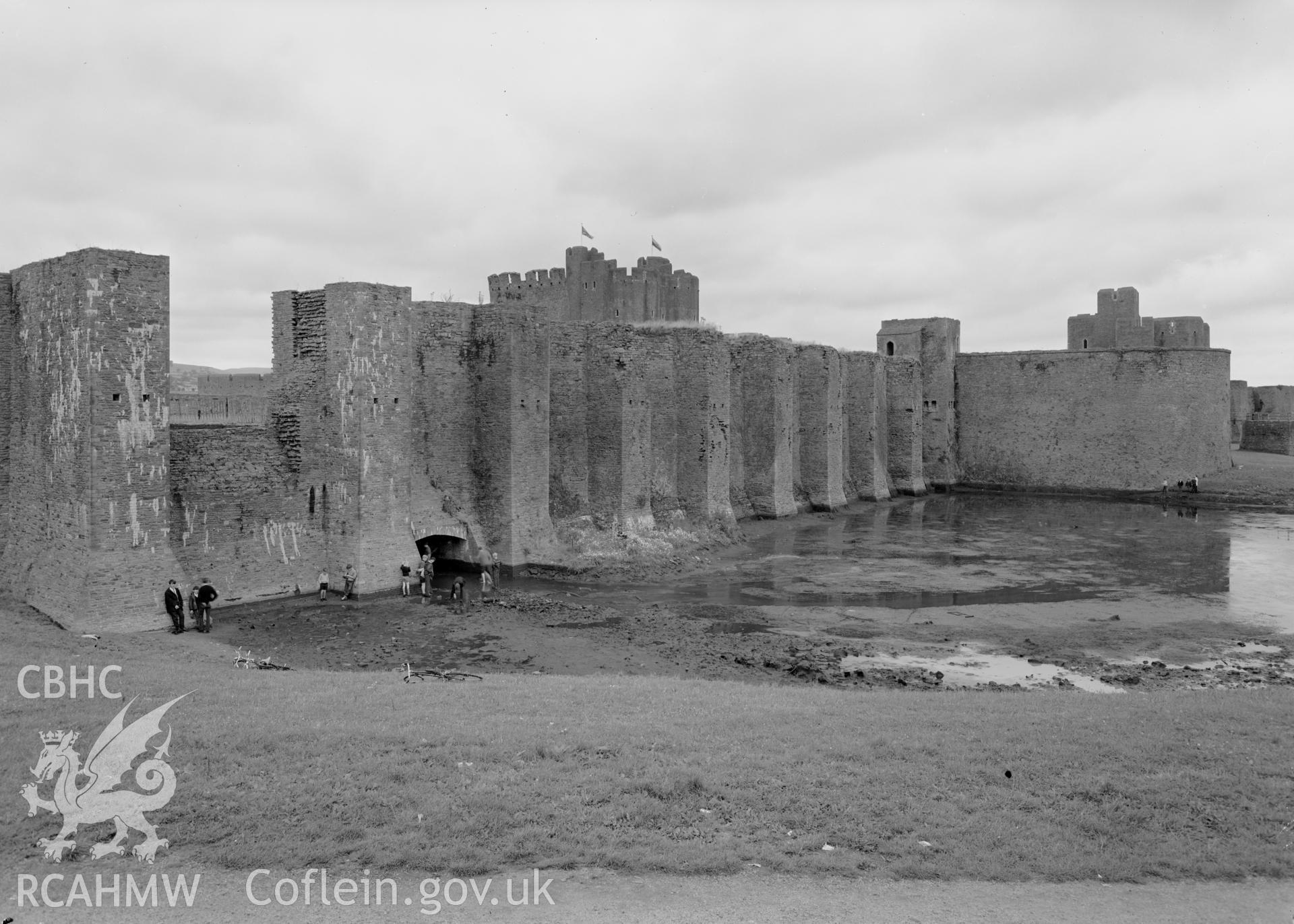 D.O.E photograph of Caerphilly Castle - south platform, east wall and 'D' bastion from south east.