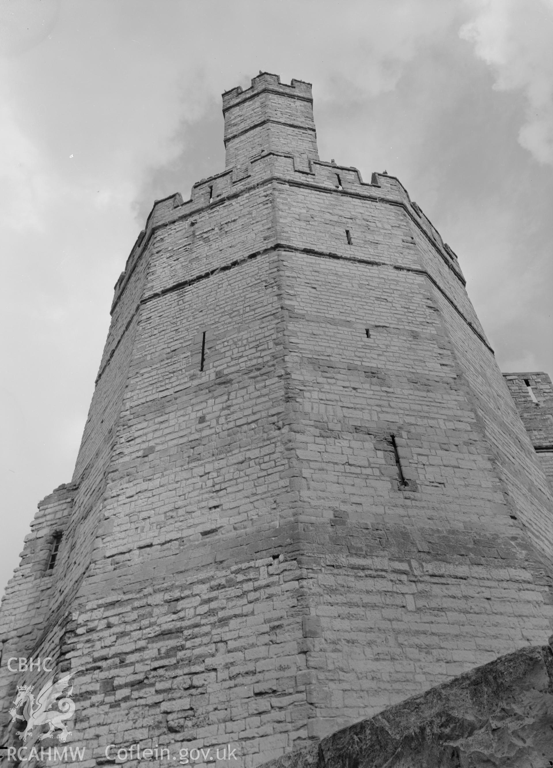 D.O.E photograph of Caernarfon Castle - Eagle Tower, strength and symmetry.