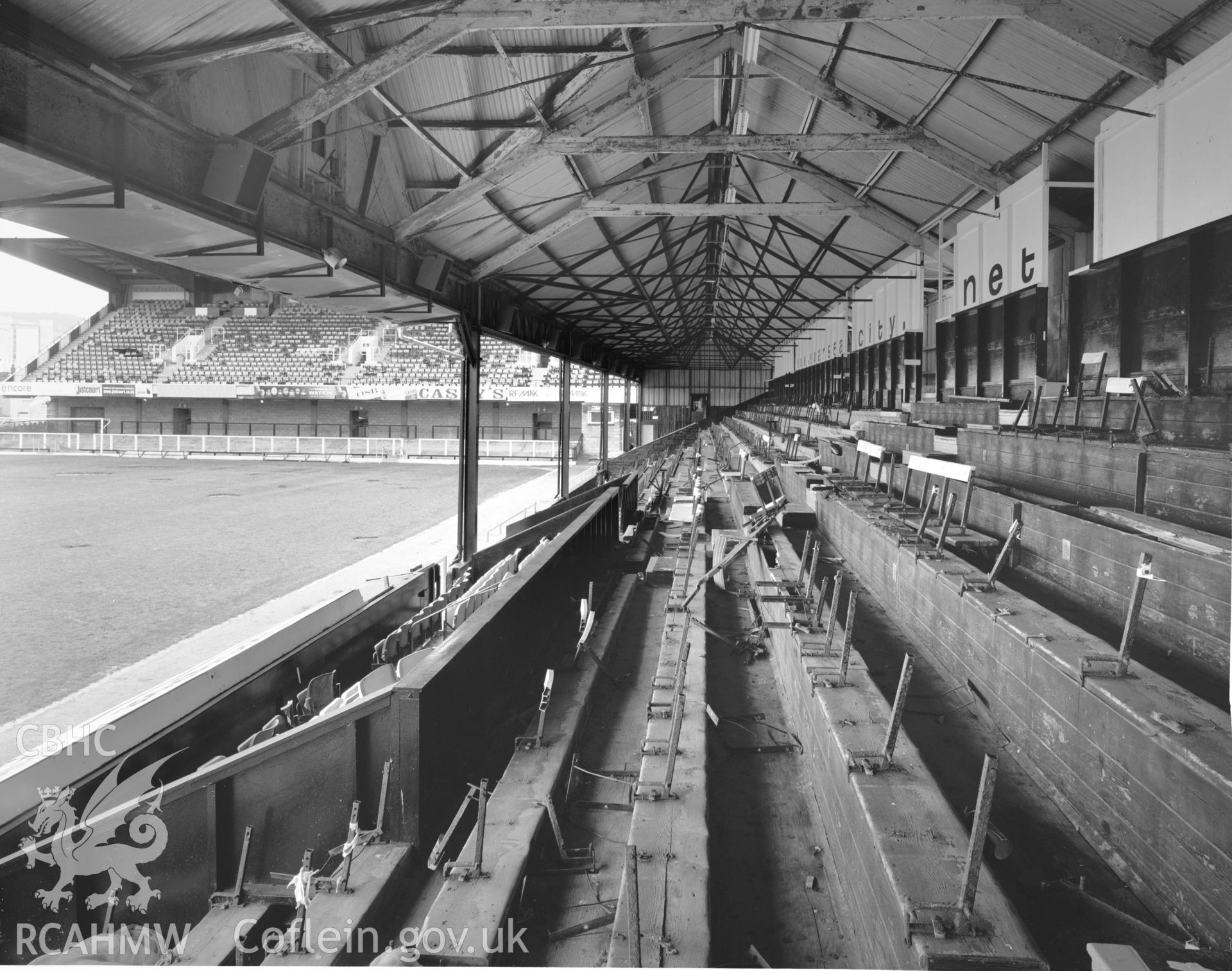 South Stand, interiior seating and roof.