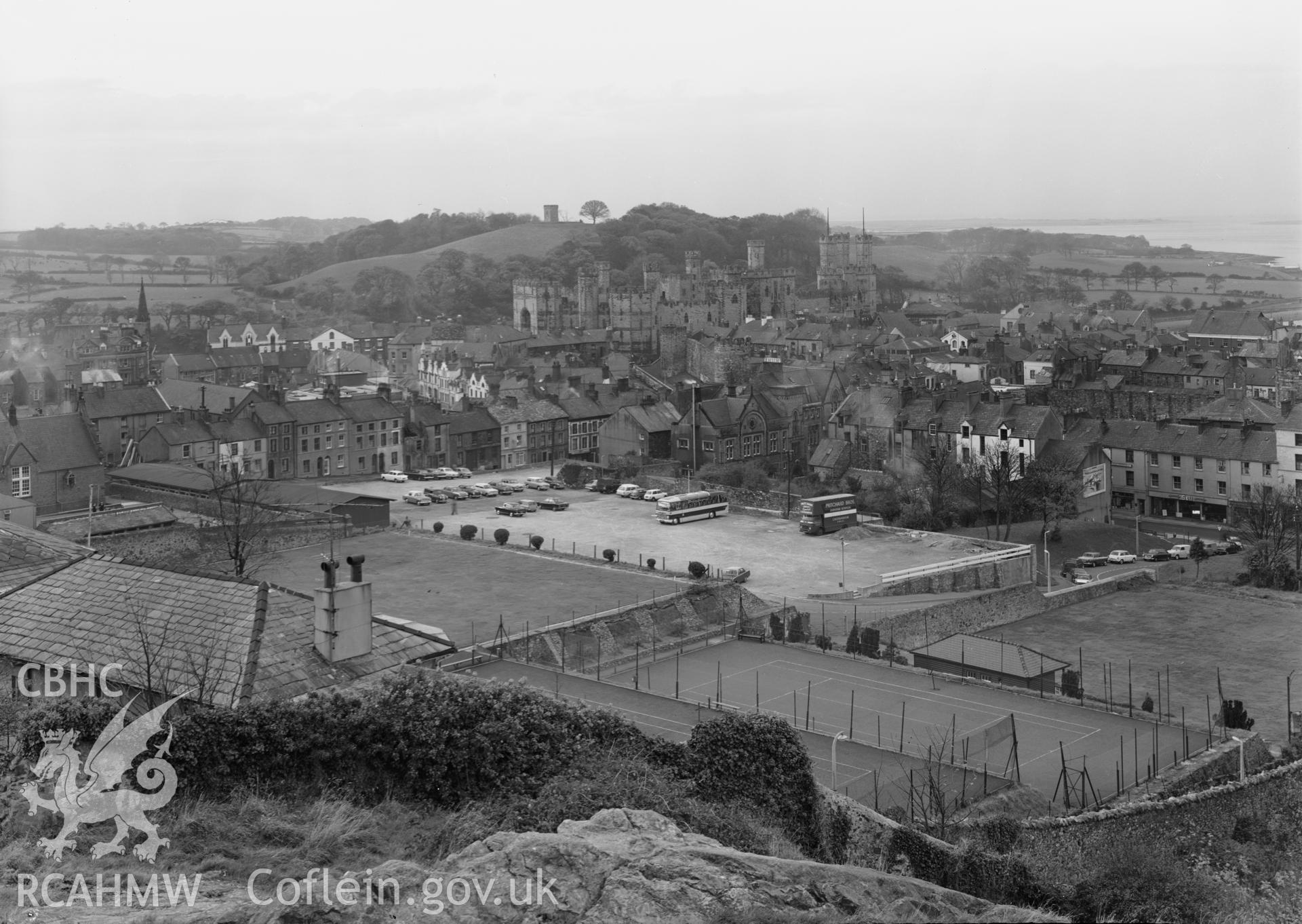D.O.E photograph of Caernarfon Castle - panoramic view of Caernarfon, including Castle from Twt Hill.