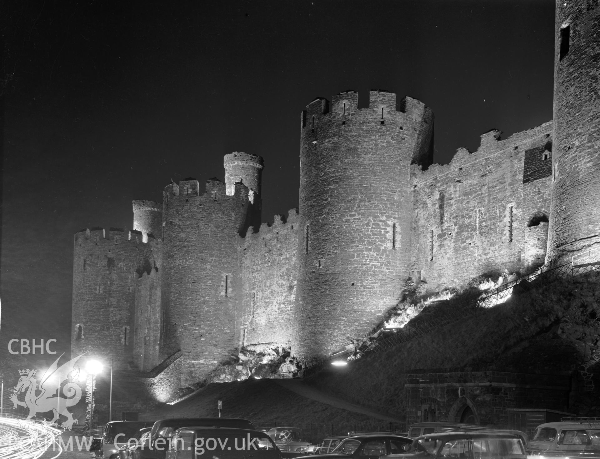 D.O.E photograph of Conwy Castle - floodlit from the North West.