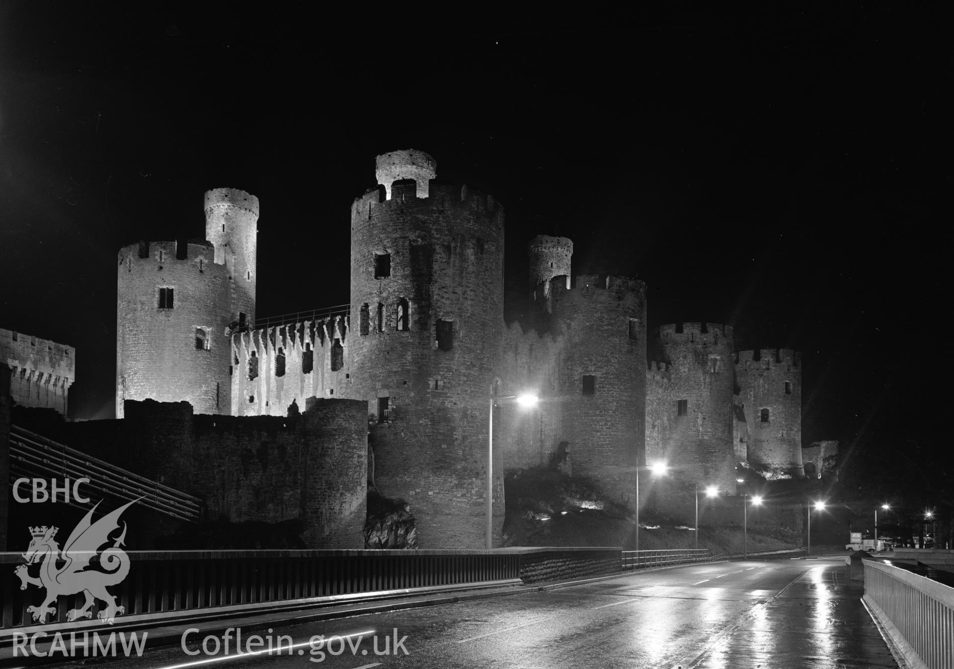 D.O.E photograph of Conwy Castle -  floodlit from the North East.