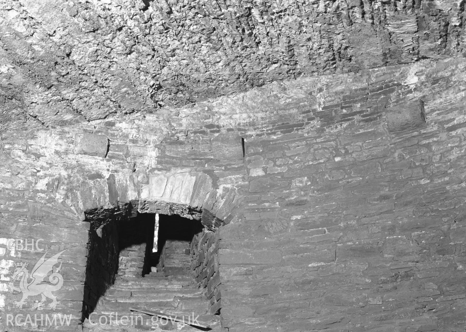 D.O.E photographs of Bronllys Castle Tower - interior corbels under vault.