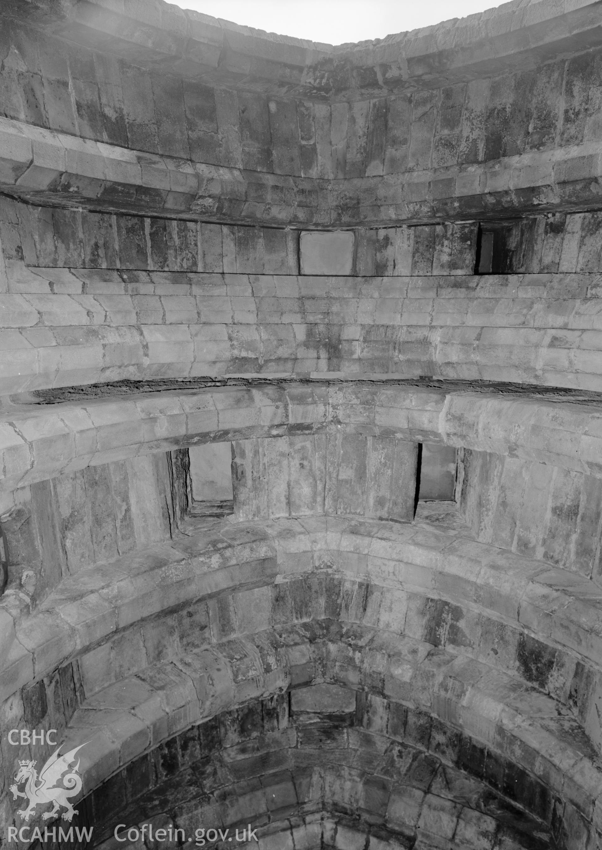 D.O.E photograph of Caernarfon Castle - murder holes in roof of Kings Gate.