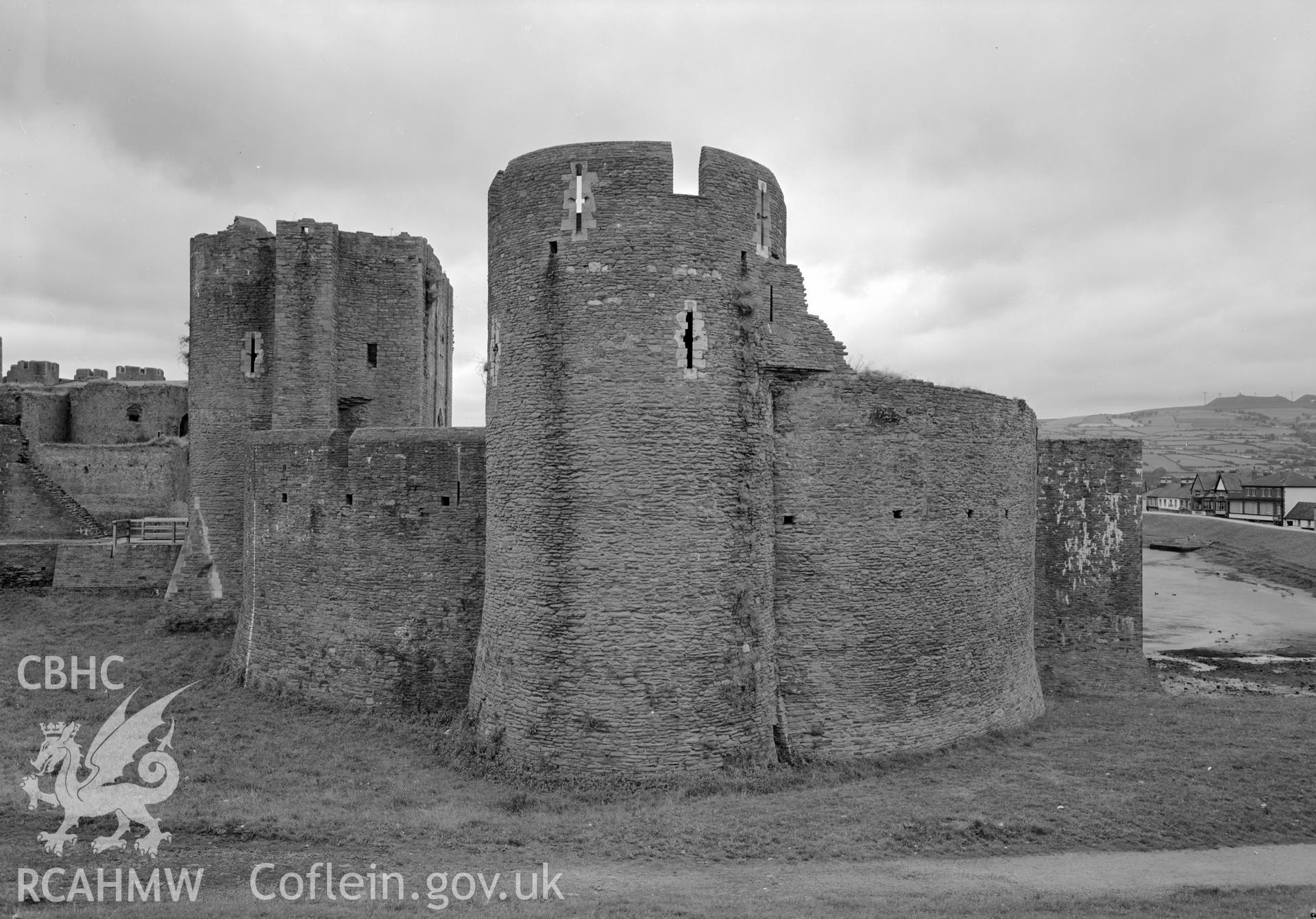 D.O.E photographs of Caerphilly Castle - south platform and 'D' Tower from south.