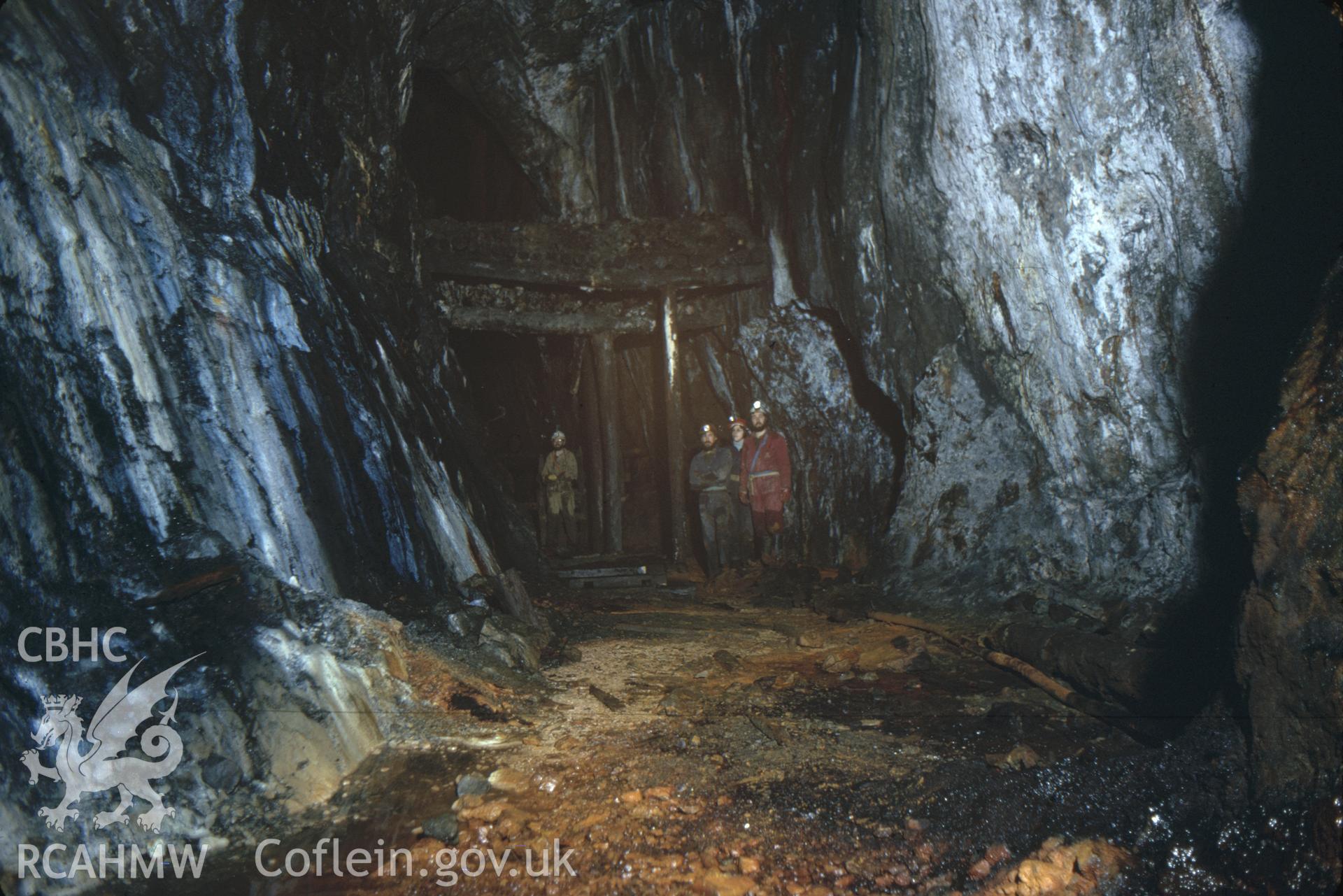 Digitized 35mm slide of Aberllyn Mine, Betwys-y-coed, showing cathedral stope.