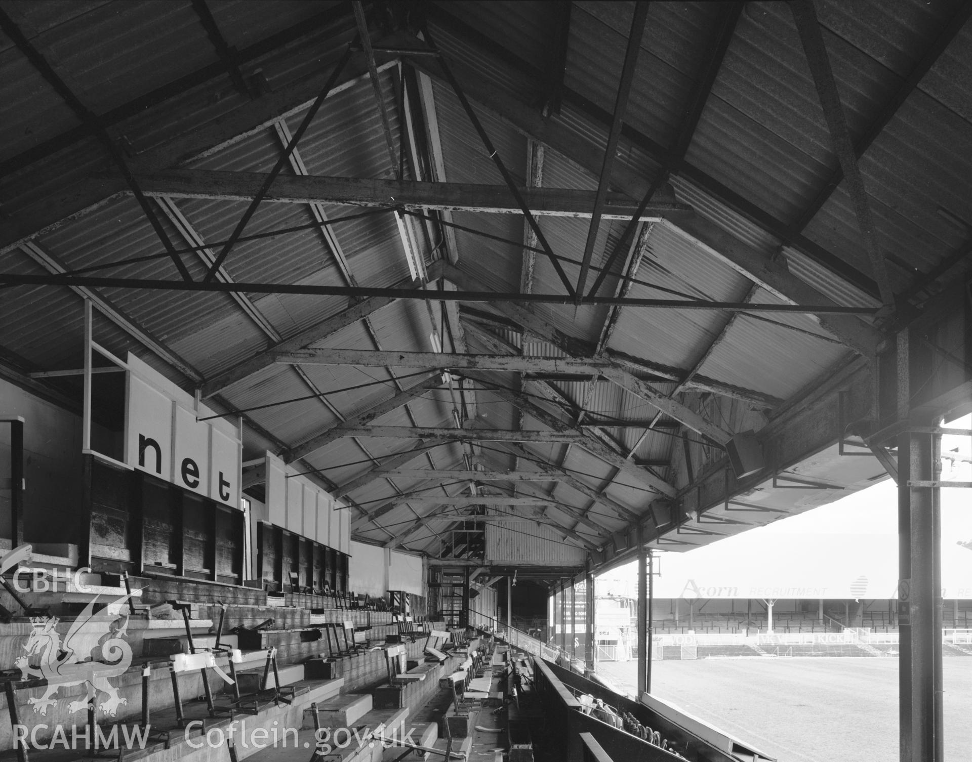 South Stand, interior roof structure, from east.