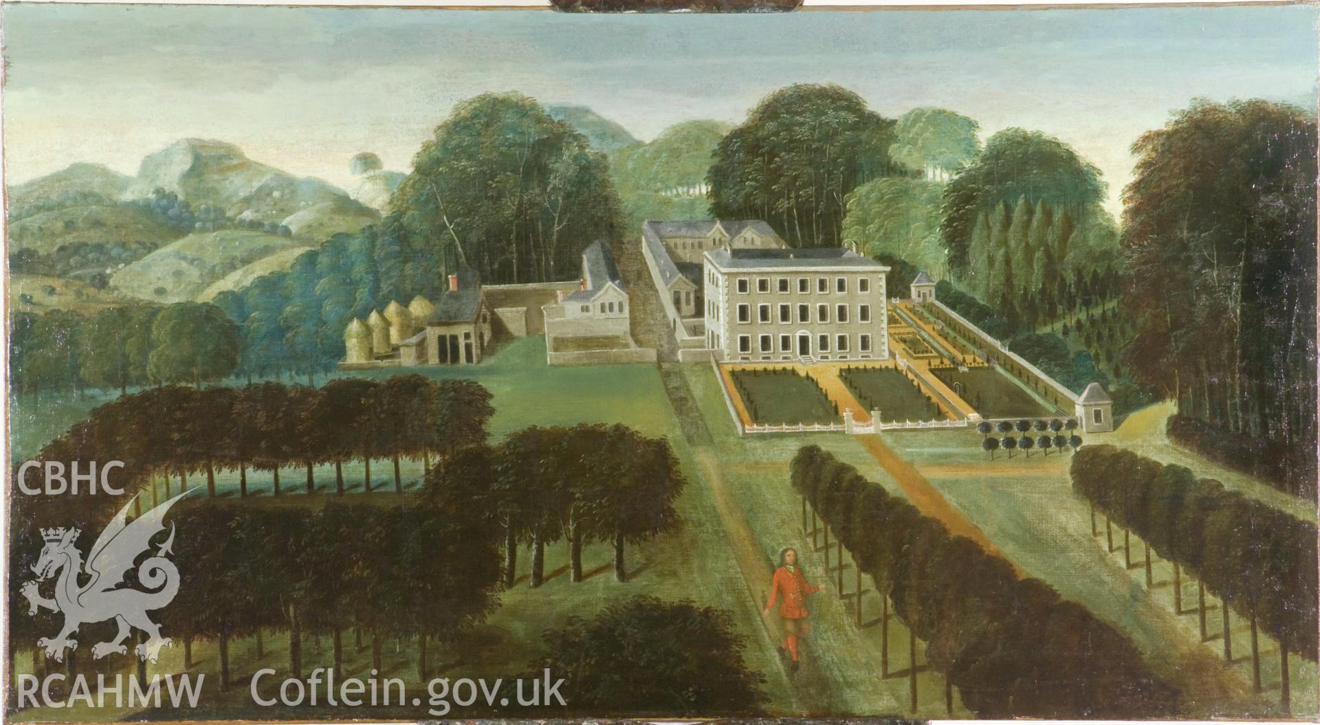 c17th painting of Newton House, bird's eye view from east.