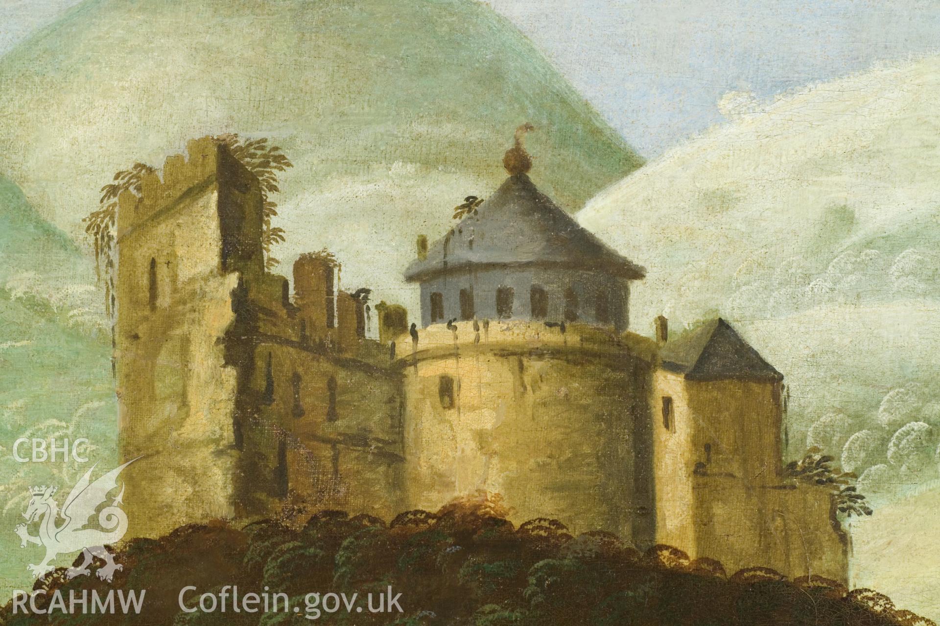 c17th painting of Dynevor castle, with belvedere.