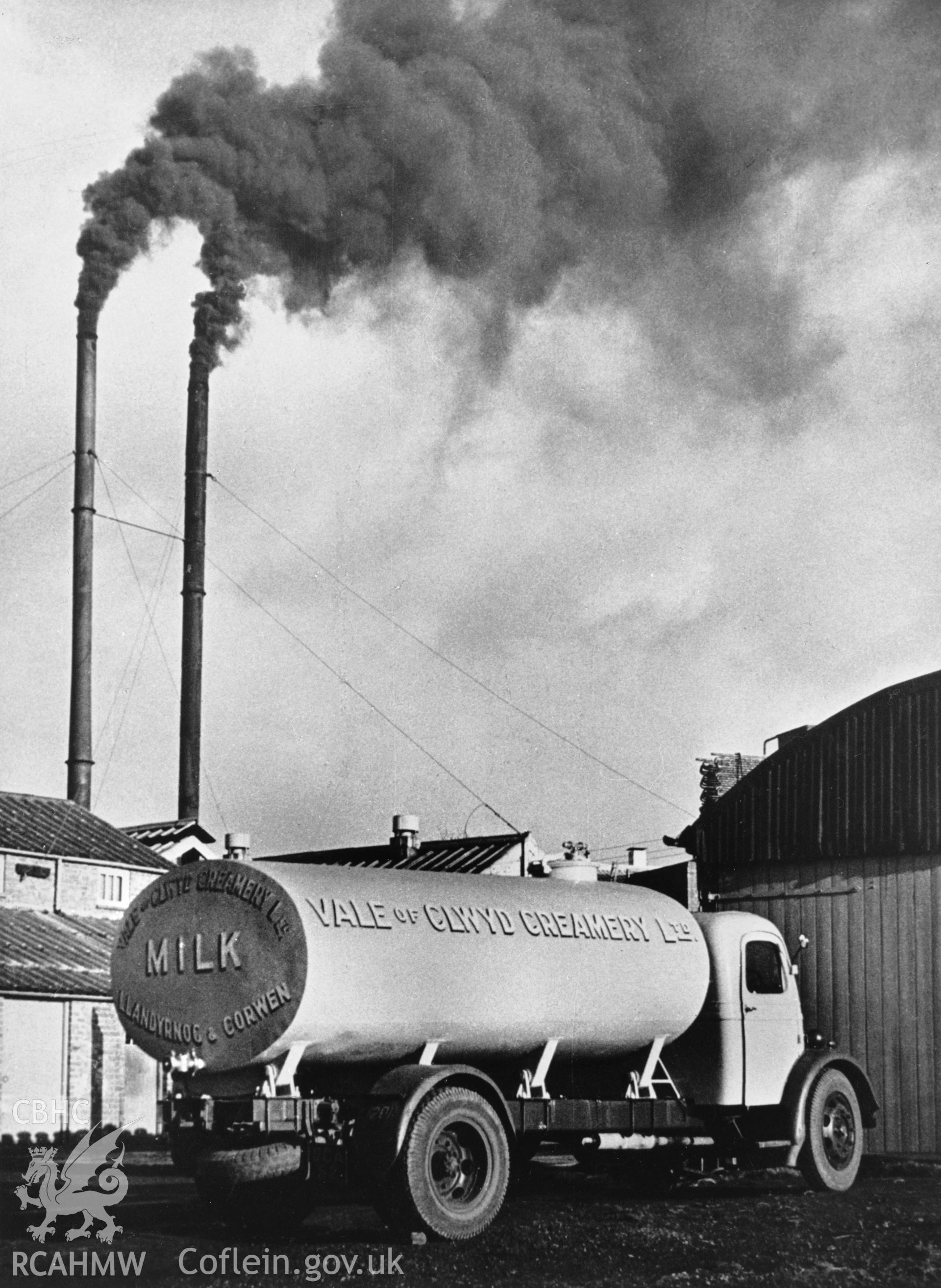 Copy of pre 1950 photo showing milk tanker at the Creamery