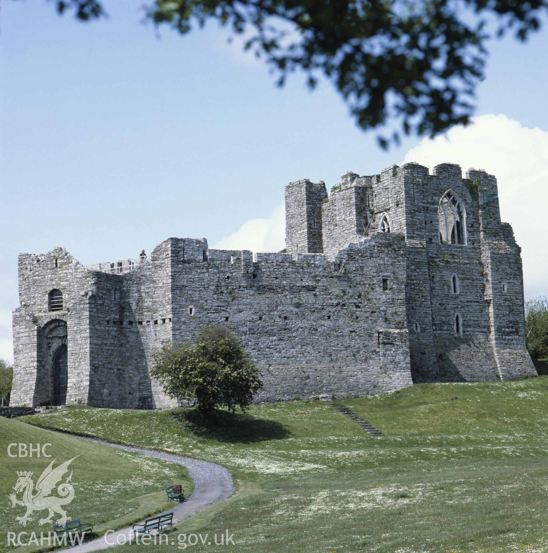 1 colour transparency showing view of Oystermouth Castle, undated; collated by the former Central Office of Information.