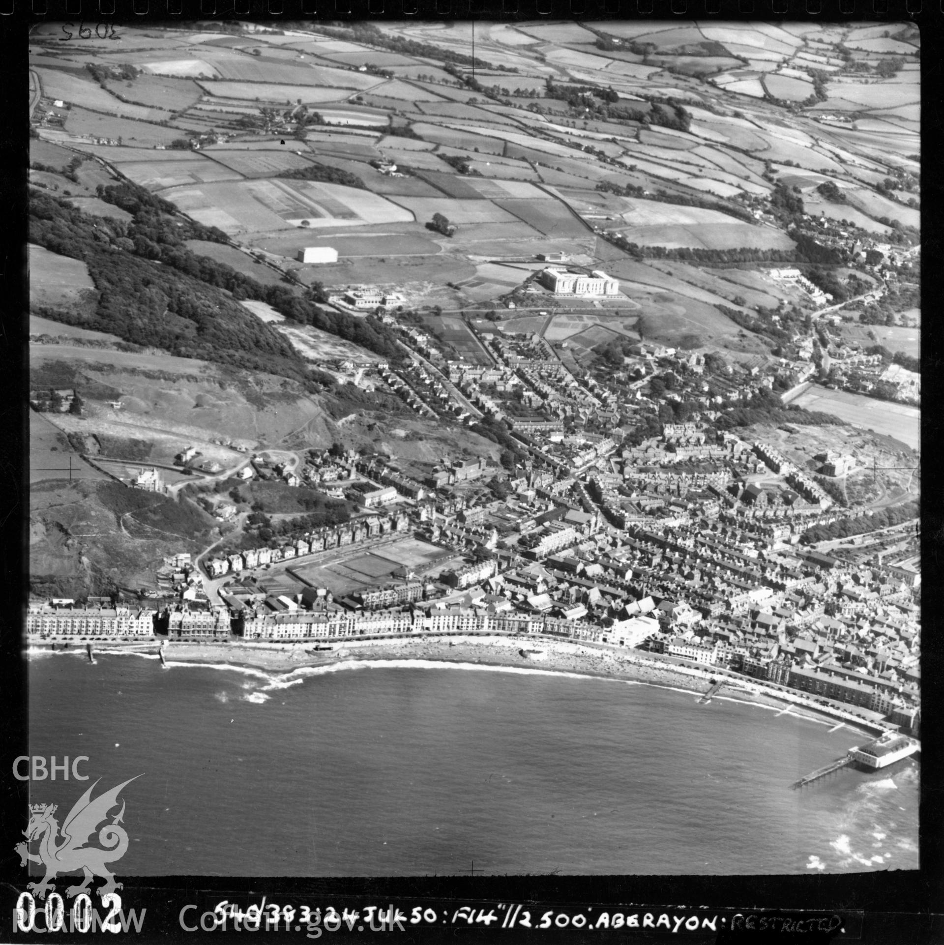 Black and white vertical aerial photograph taken by the RAF on 24/07/1950 centred on Aberystwyth