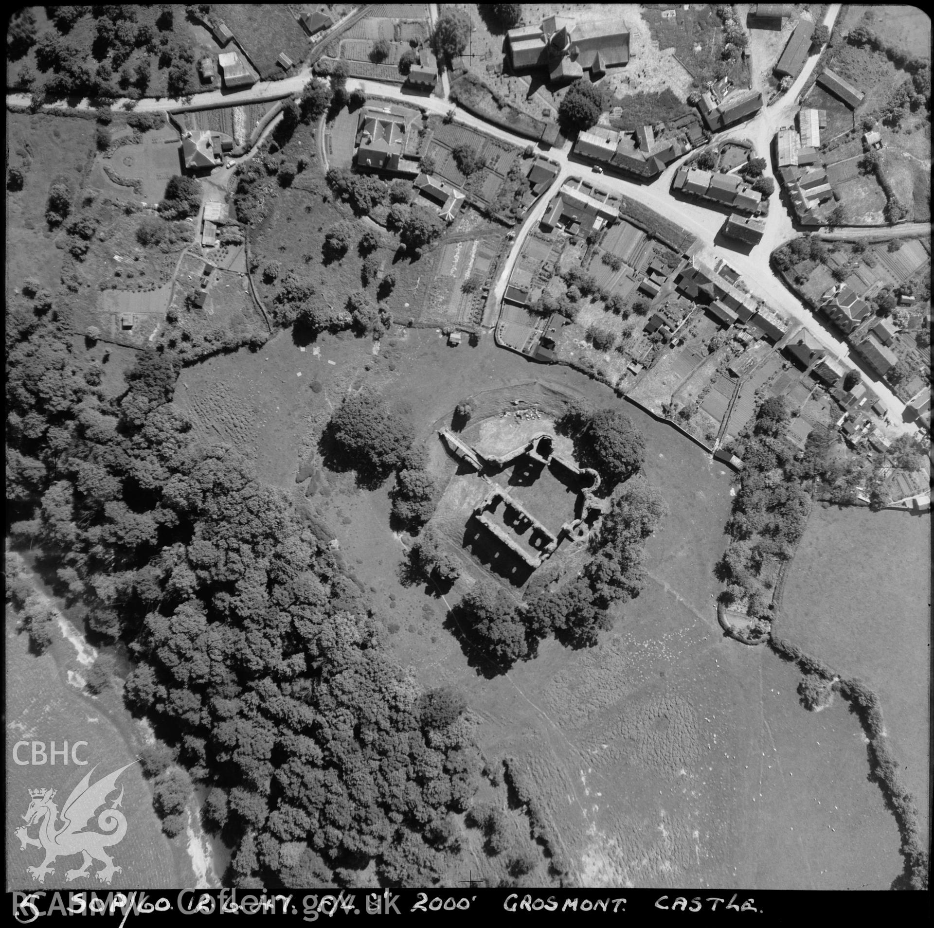 D.O.E photograph of Grosmont Castle. Aerial views ? R.A.F.