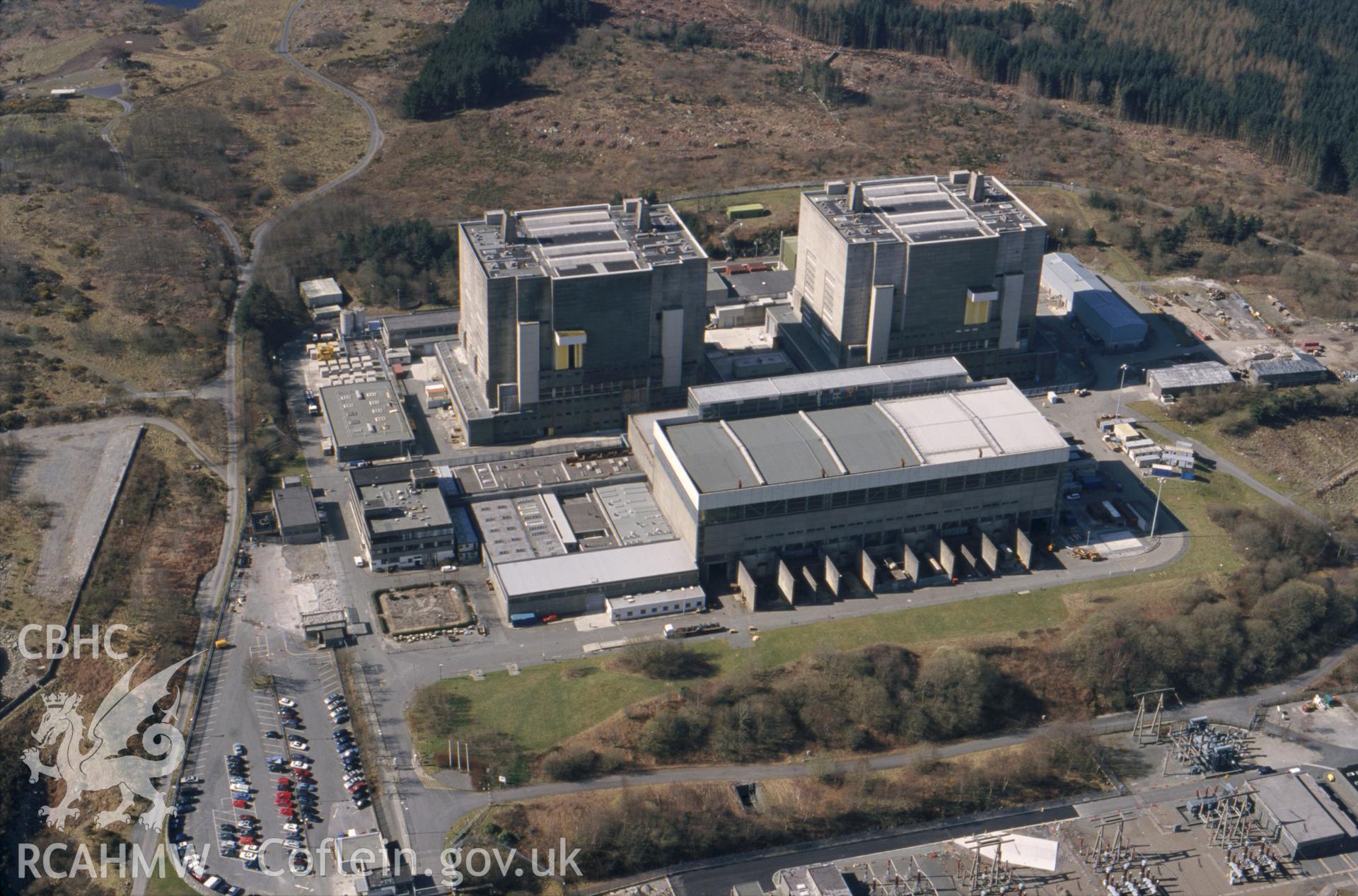 Slide of RCAHMW colour oblique aerial photograph of Trawsfynydd Power Station, taken by T.G. Driver, 30/3/2000.