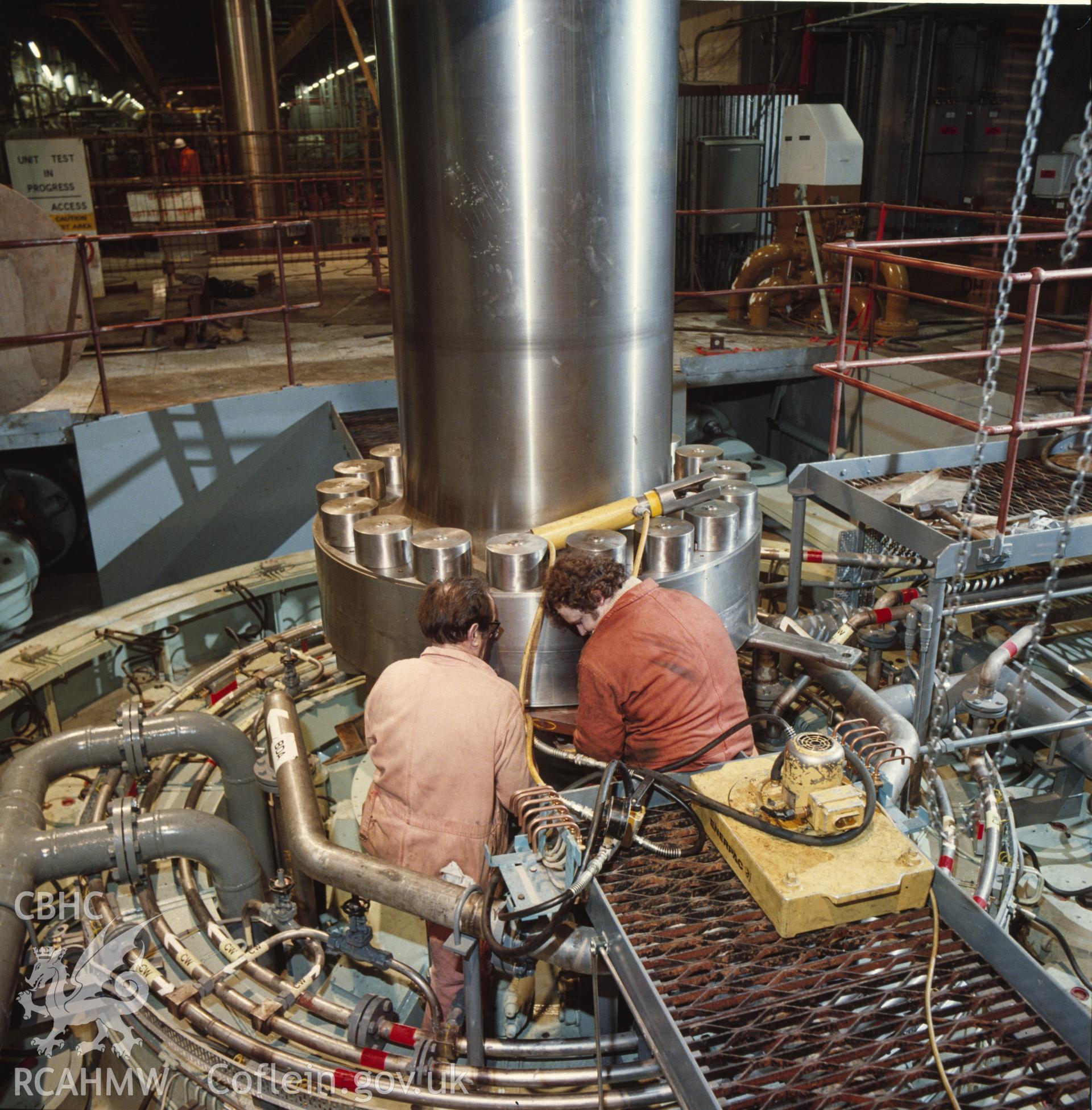 1 colour transparency showing one of the pump turbines under construction at Dinorwig Power Station; collated by the former Central Office of Information.