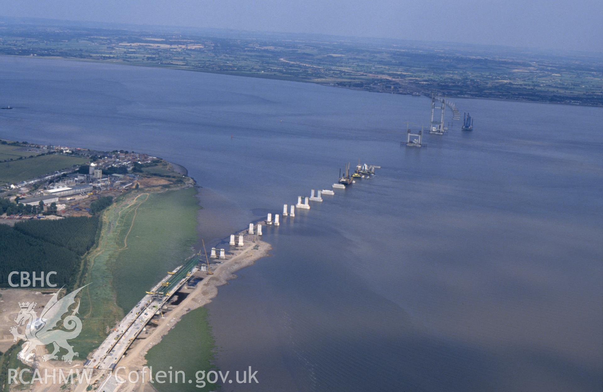 RCAHMW colour slide oblique aerial photograph of Second Severn Crossing under construction taken by C.R. Musson, 18/07/94