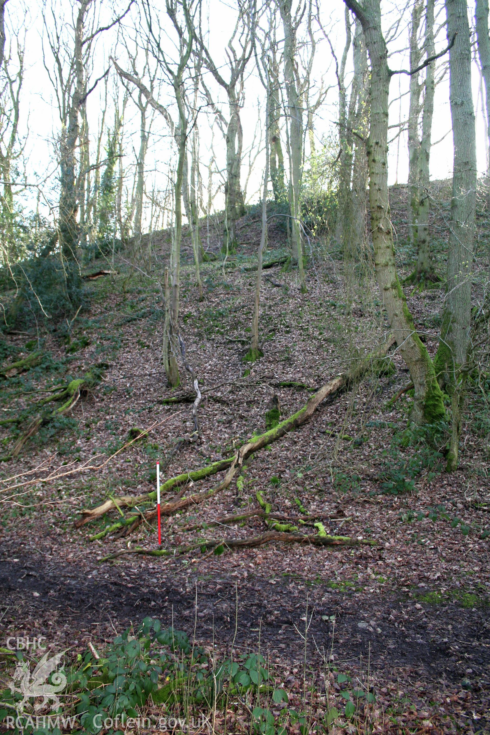 Gaer Fawr Hillfort.  Outer and middle western ramparts of the original summit fort, from the southwest.