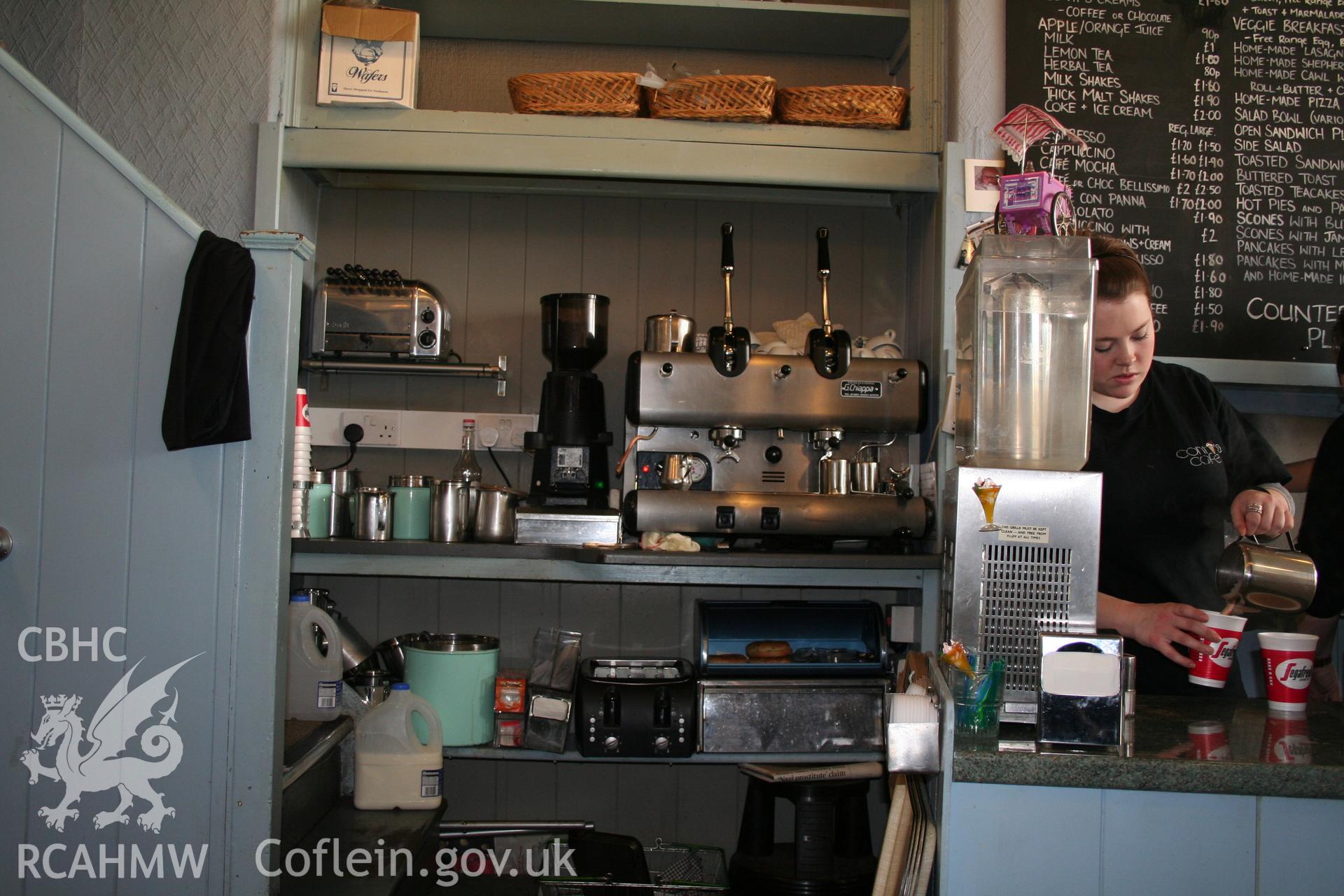 Contis Cafe, 5 Harford Square,Lampeter, coffee machine and serving area.