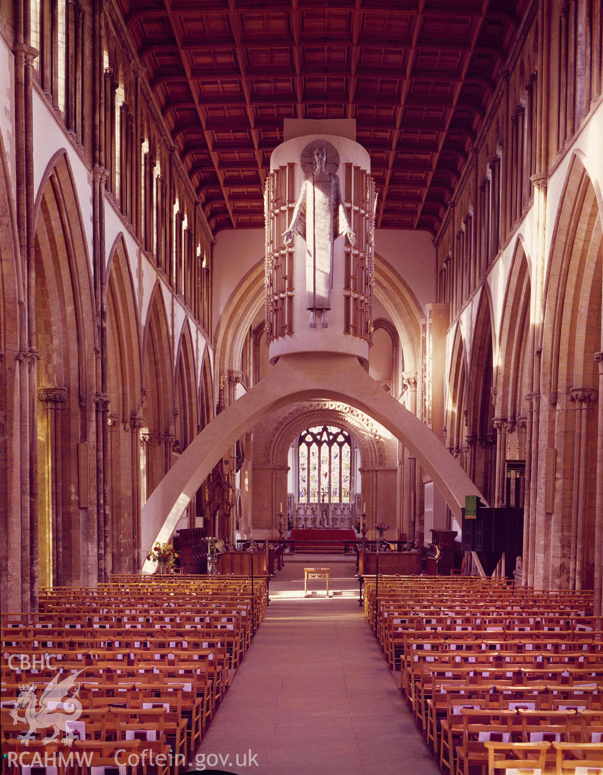 1 colour transparency showing view of interior of Llandaff cathedral with Epstein's 'Risen Christ' centre-piece; collated by the former Central Office of Information.