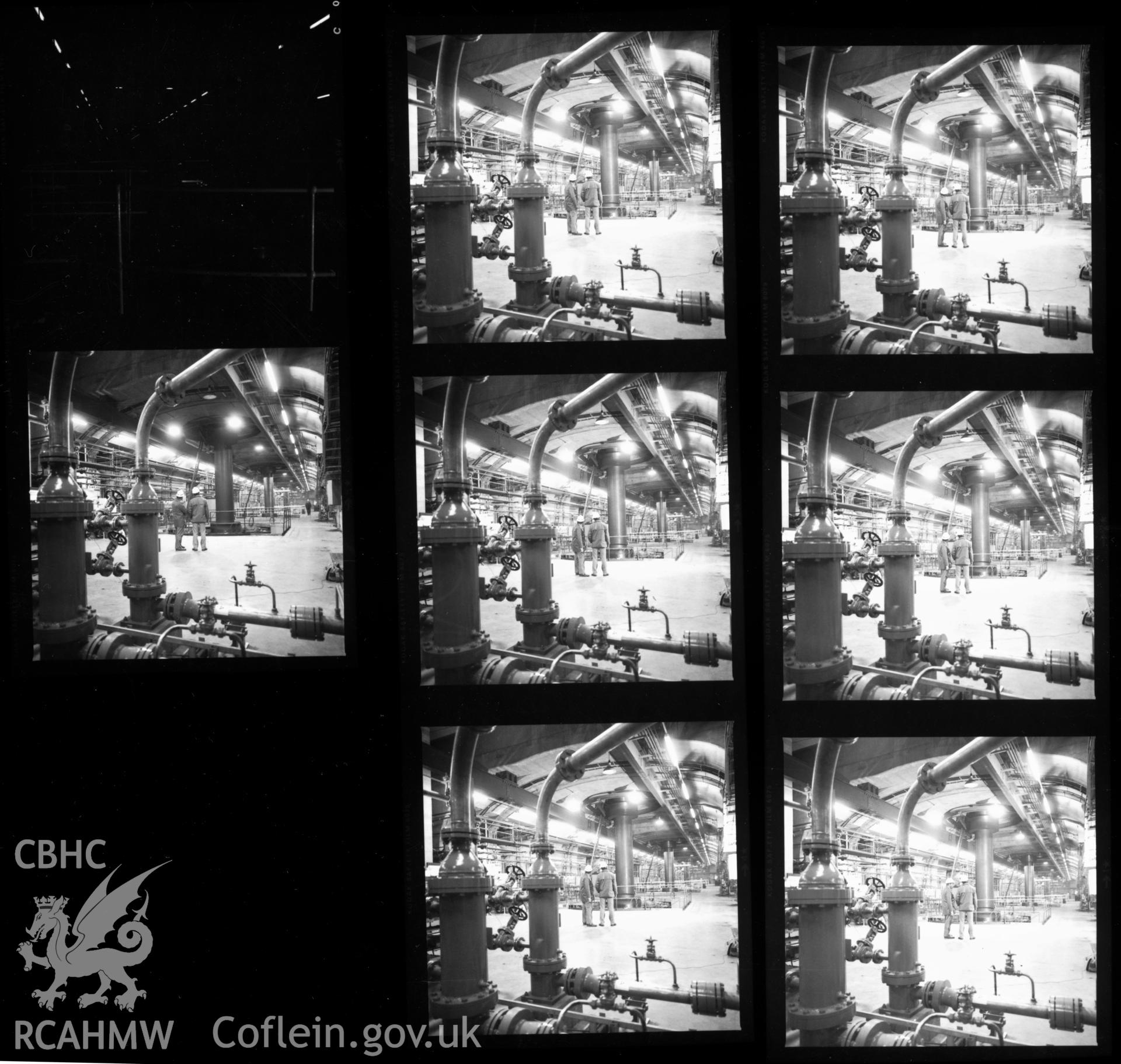 1 contact sheet of 7 b/w photographs showing interior of hall at Dinorwig Power Station; collated by the former Central Office of Information.