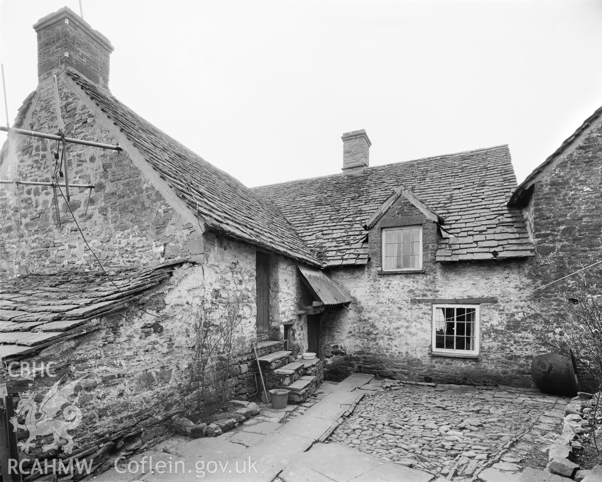 Farmhouse, exterior view from the rear showing medieval hall and cross-wing