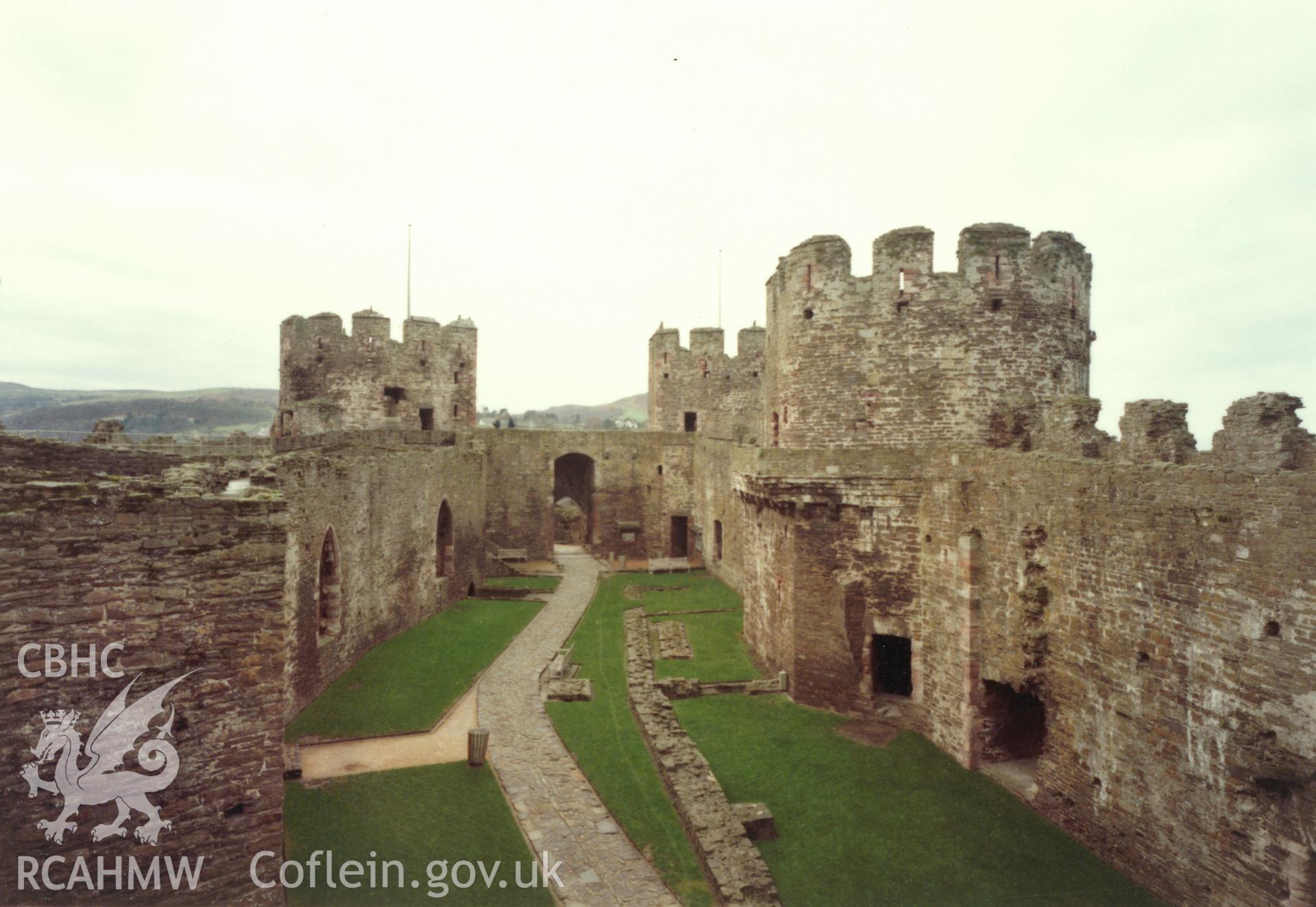 1 of a set of 27 colour prints: print showing interior view of Conwy castle, collated by the former Central Office of Information.