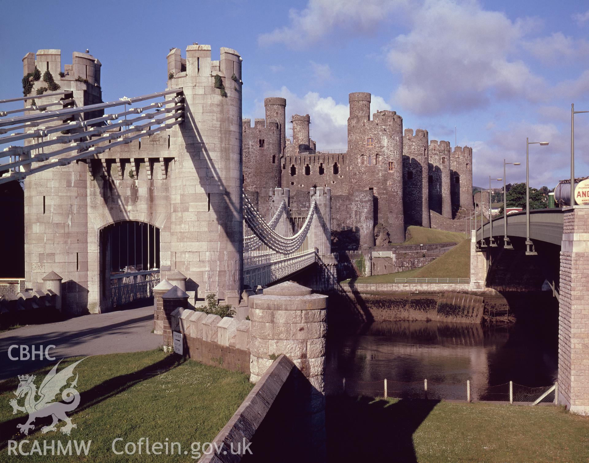 1 colour transparency showing view of Conwy castle, undated; collated by the former Central Office of Information.