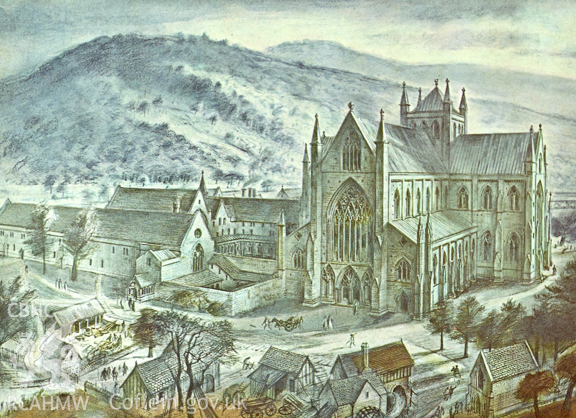 1 colour postcard showing reconstruction drawing of Tintern Abbey by Alan Sorrell; collated by the former Central Office of Information.