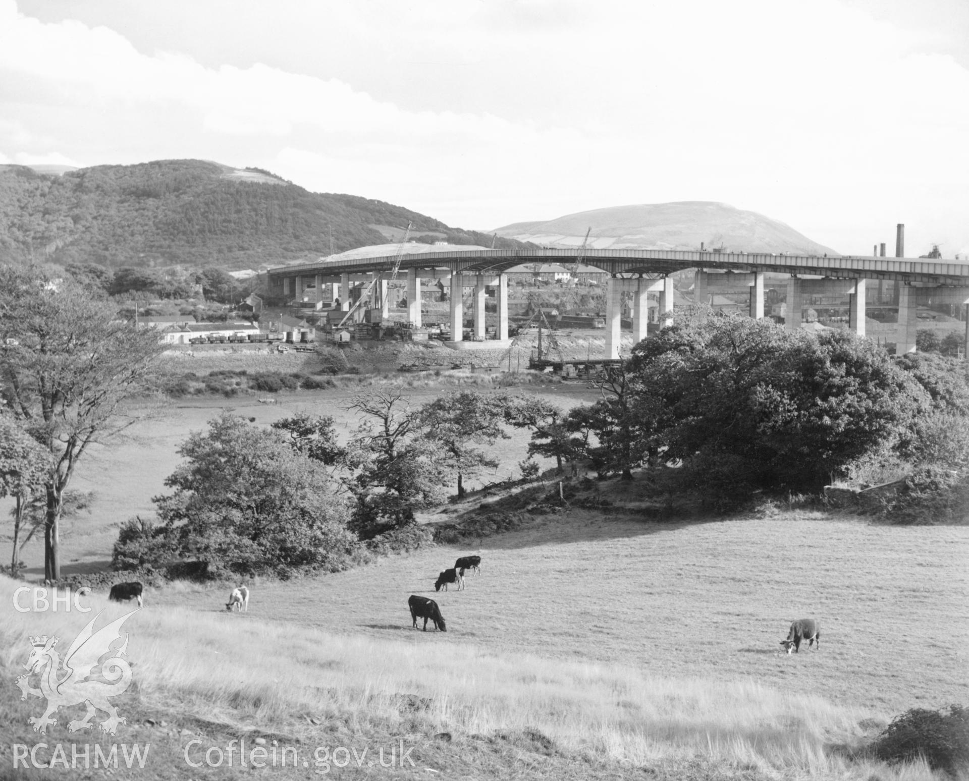 1 b/w print showing view of the A48 Neath bridge on completion, dated 1955, collated by the former Central Office of Information.