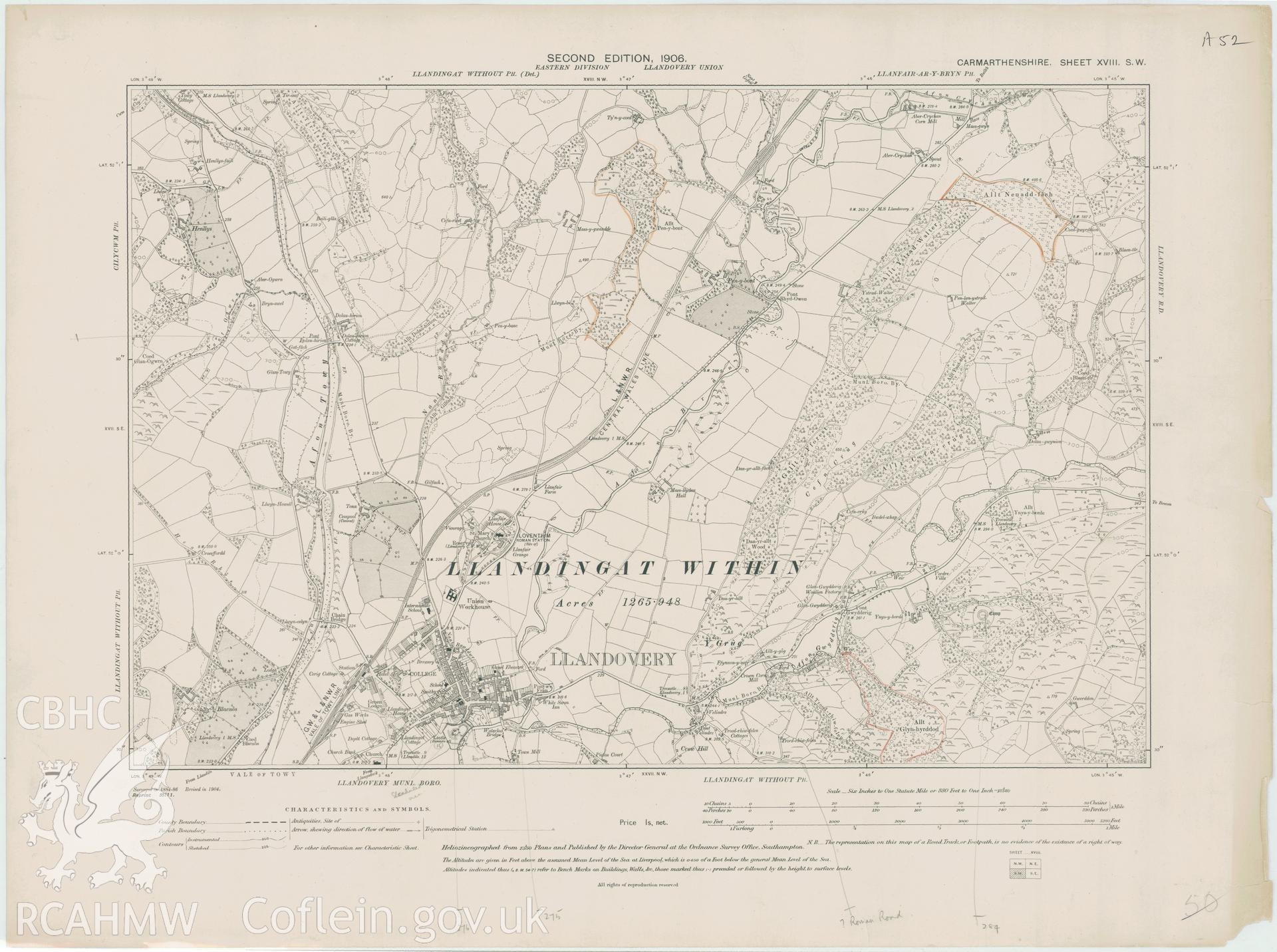 Second Edition 1906 Ordnance Survey map covering the Llandovery area
