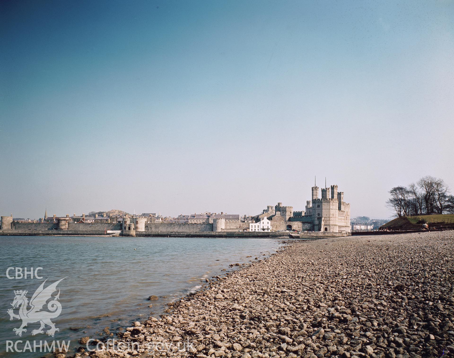1 colour transparency showing general view of Caernarfon Castle; collated by the former Central Office of Information.