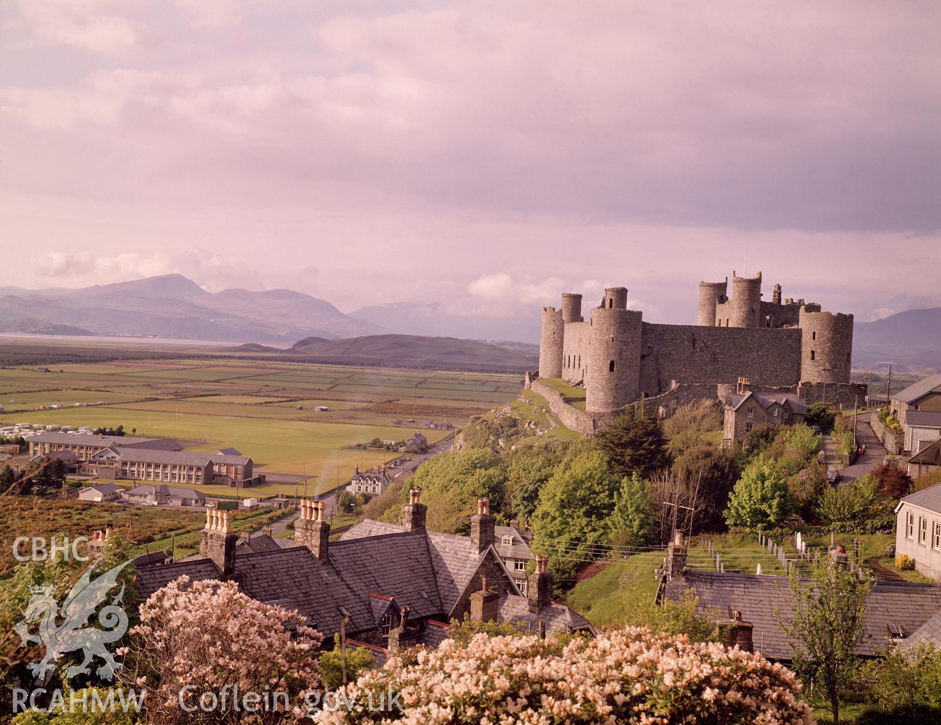 1 colour transparency showing view of Harlech Castle, undated; collated by the former Central Office of Information.