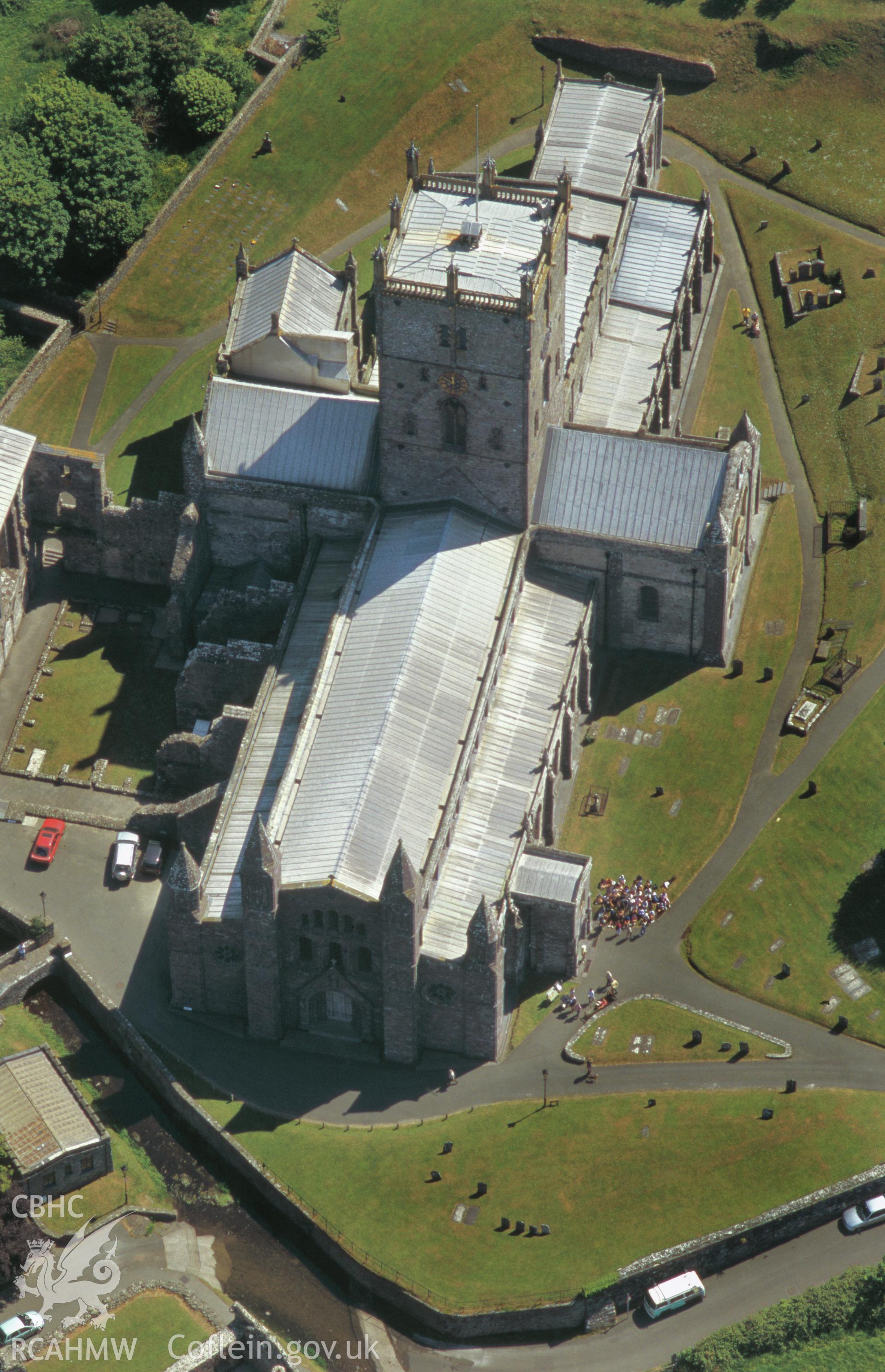RCAHMW colour oblique aerial photograph of St Davids Cathedral. taken by Toby Driver 2004.