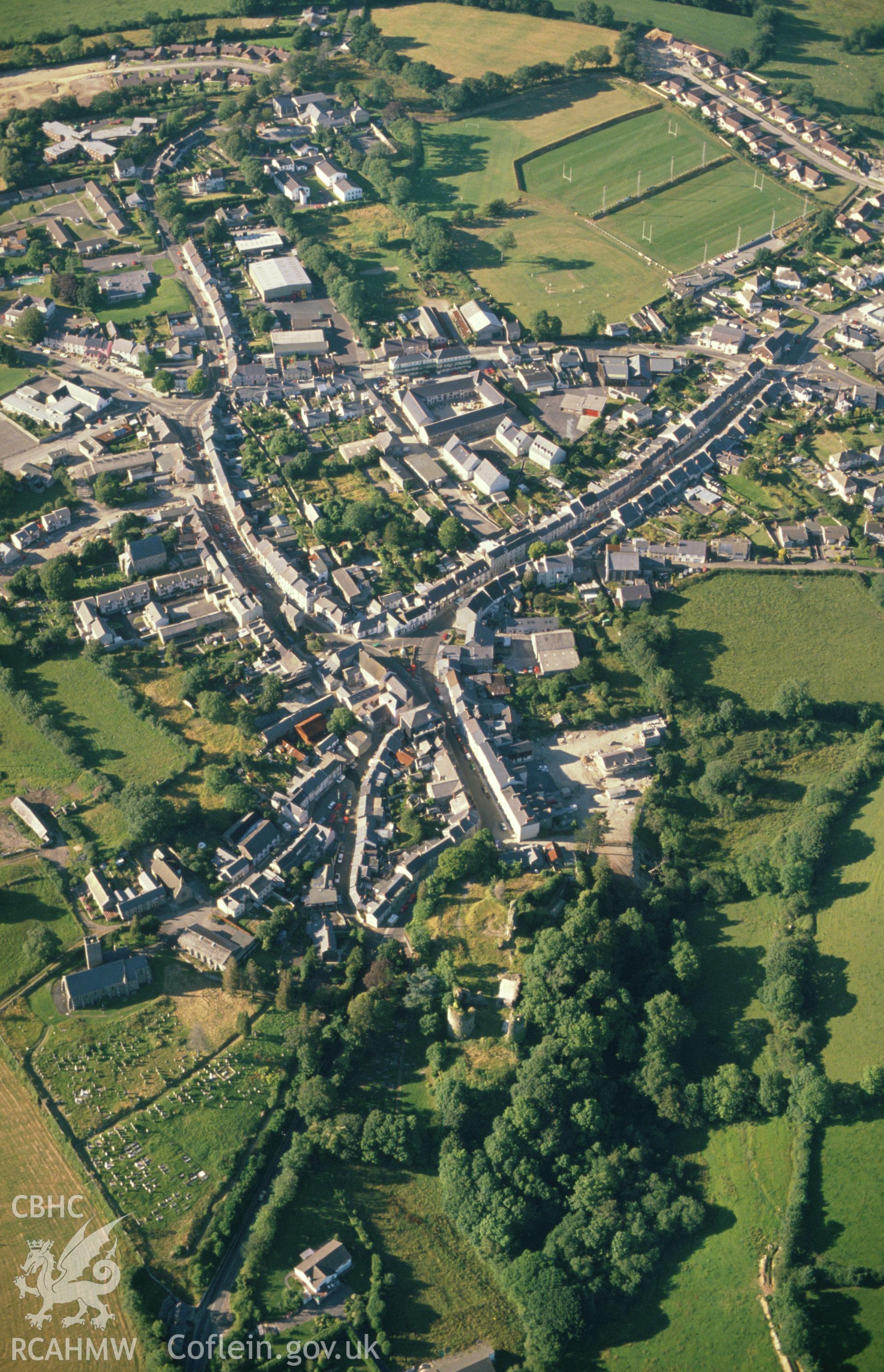 Slide of RCAHMW colour oblique aerial photograph of Narberth, taken by C.R. Musson, 2/8/1988.