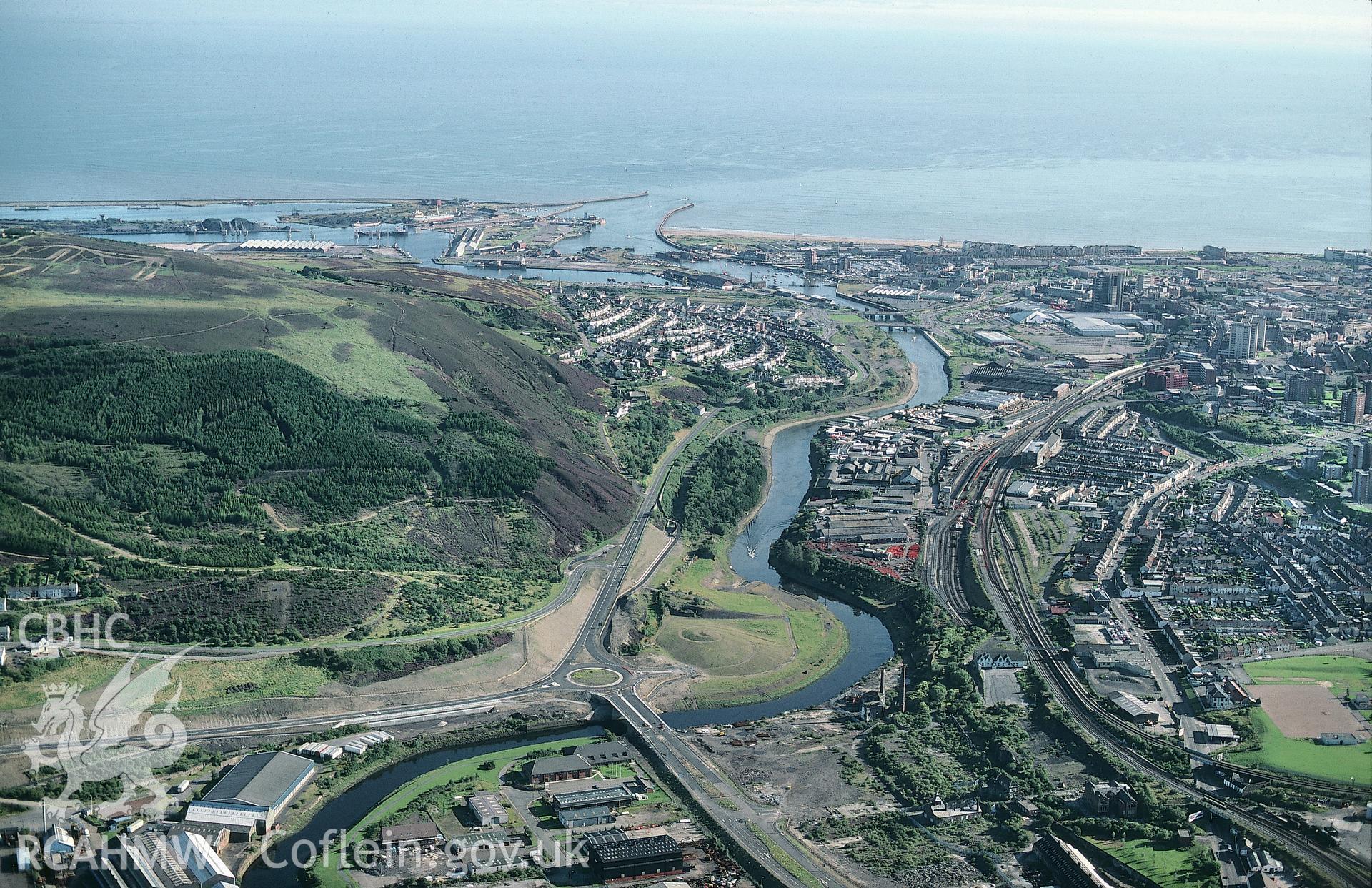 RCAHMW colour slide oblique aerial photograph of Swansea, taken on 25/08/1991 by CR Musson