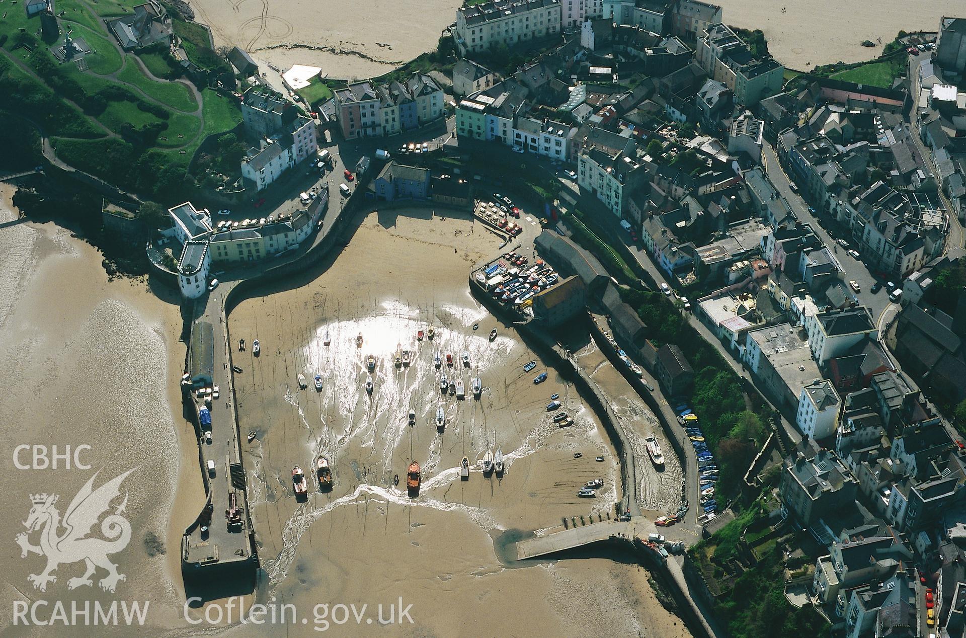 RCAHMW colour slide oblique aerial photograph of Tenby Harbour, Tenby, taken by T.G.Driver on the 02/05/2000