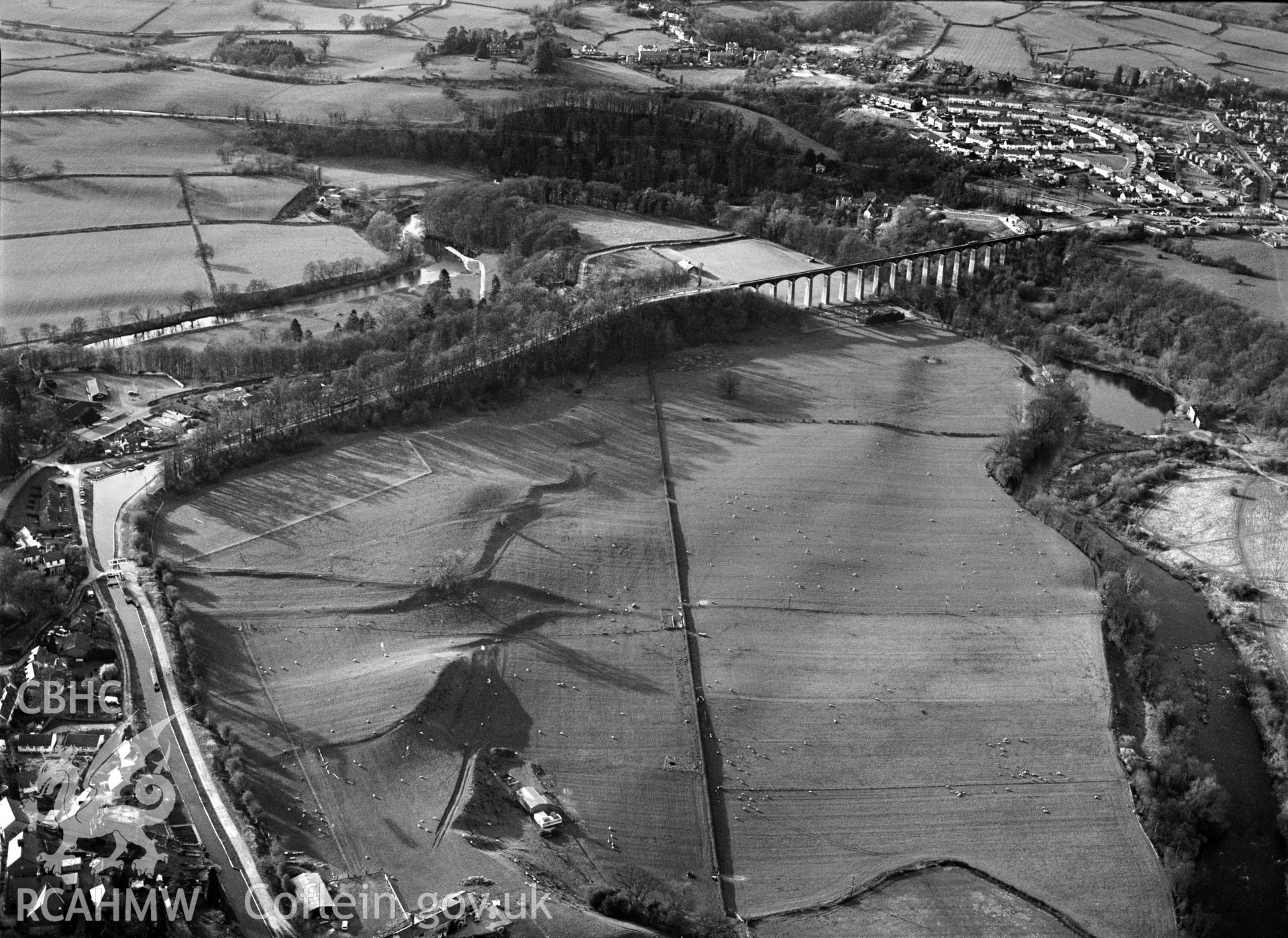 RCAHMW Black and white oblique aerial photograph of Pontcysyllte Aqueduct, 1993, by C.R. Musson.