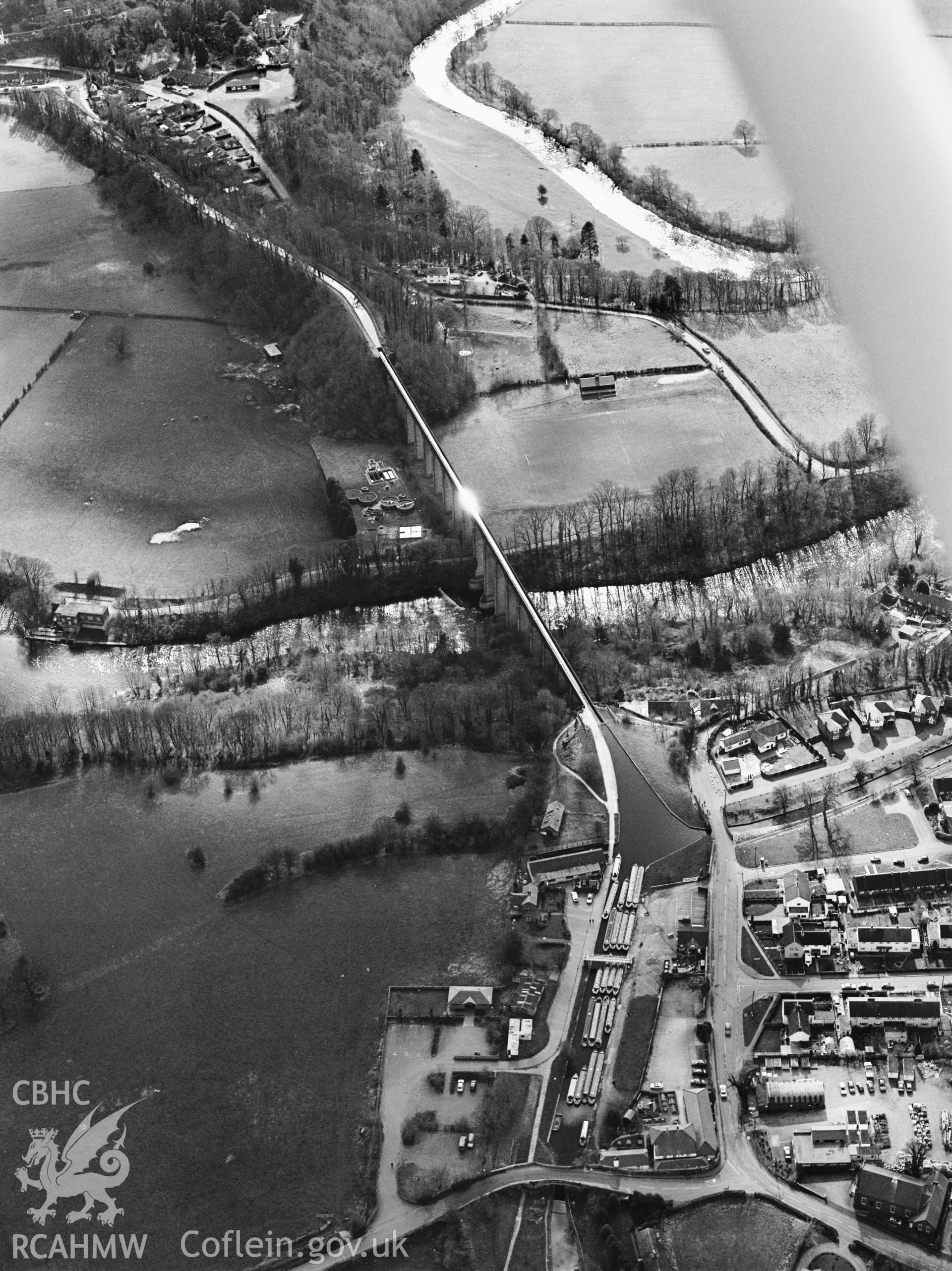 RCAHMW Black and white oblique aerial photograph of Pontcysyllte Aqueduct, 1993, by T.G. Driver.