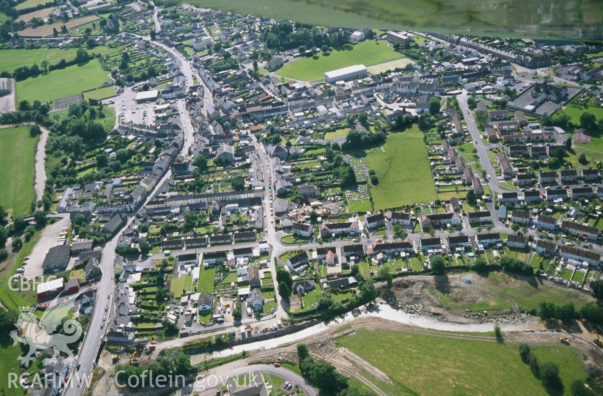 RCAHMW colour oblique aerial photograph of Llandovery. Taken by Toby Driver on 15/07/2002