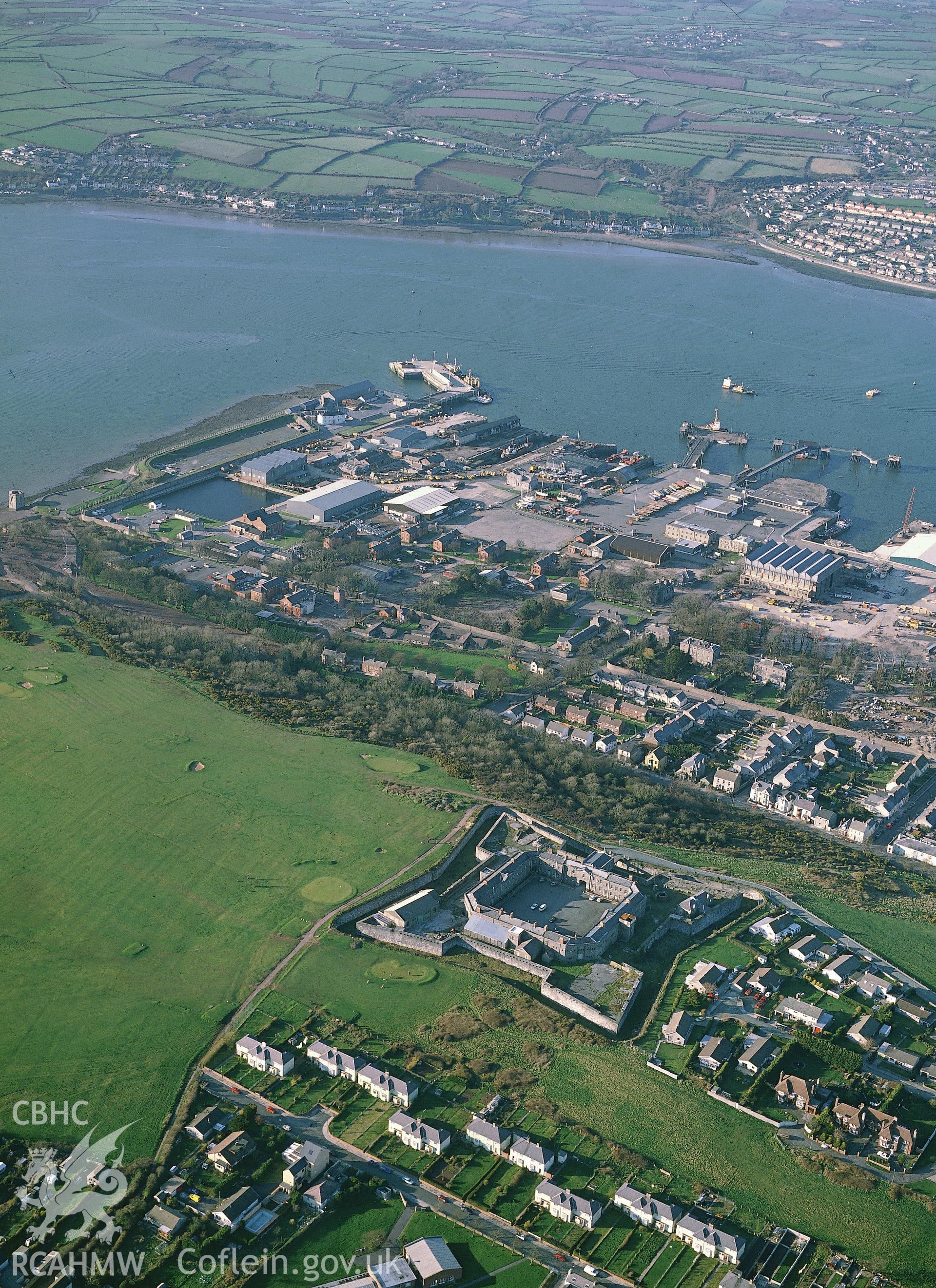 RCAHMW colour oblique aerial photograph of Pembroke Barracks. Taken by C R Musson 1991