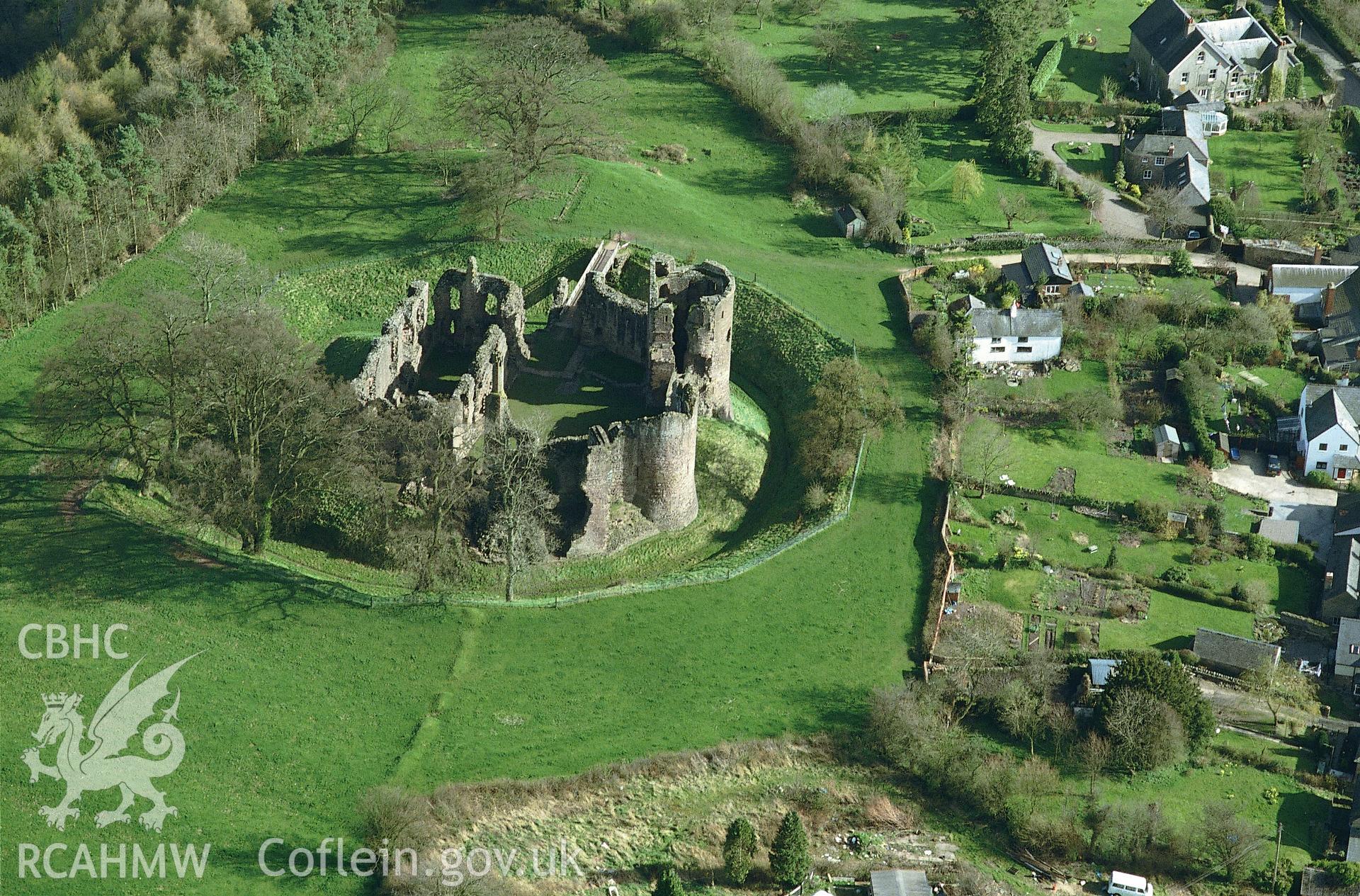 RCAHMW colour slide oblique aerial photograph of Grosmont Castle, Grosmont, taken by C.R. Musson, 24/03/94