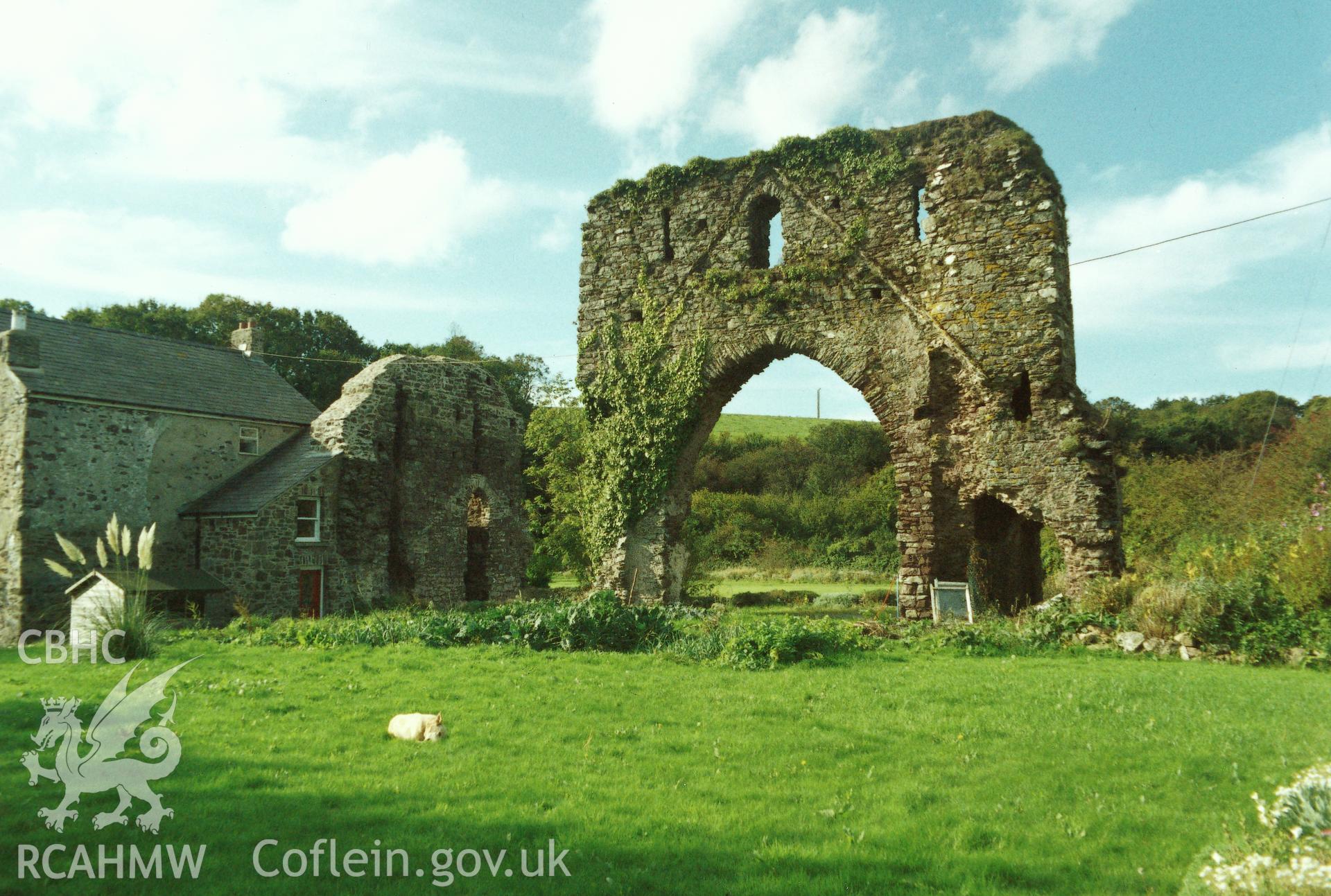 Cadw colour photograph of an exterior view of Pill Priory.