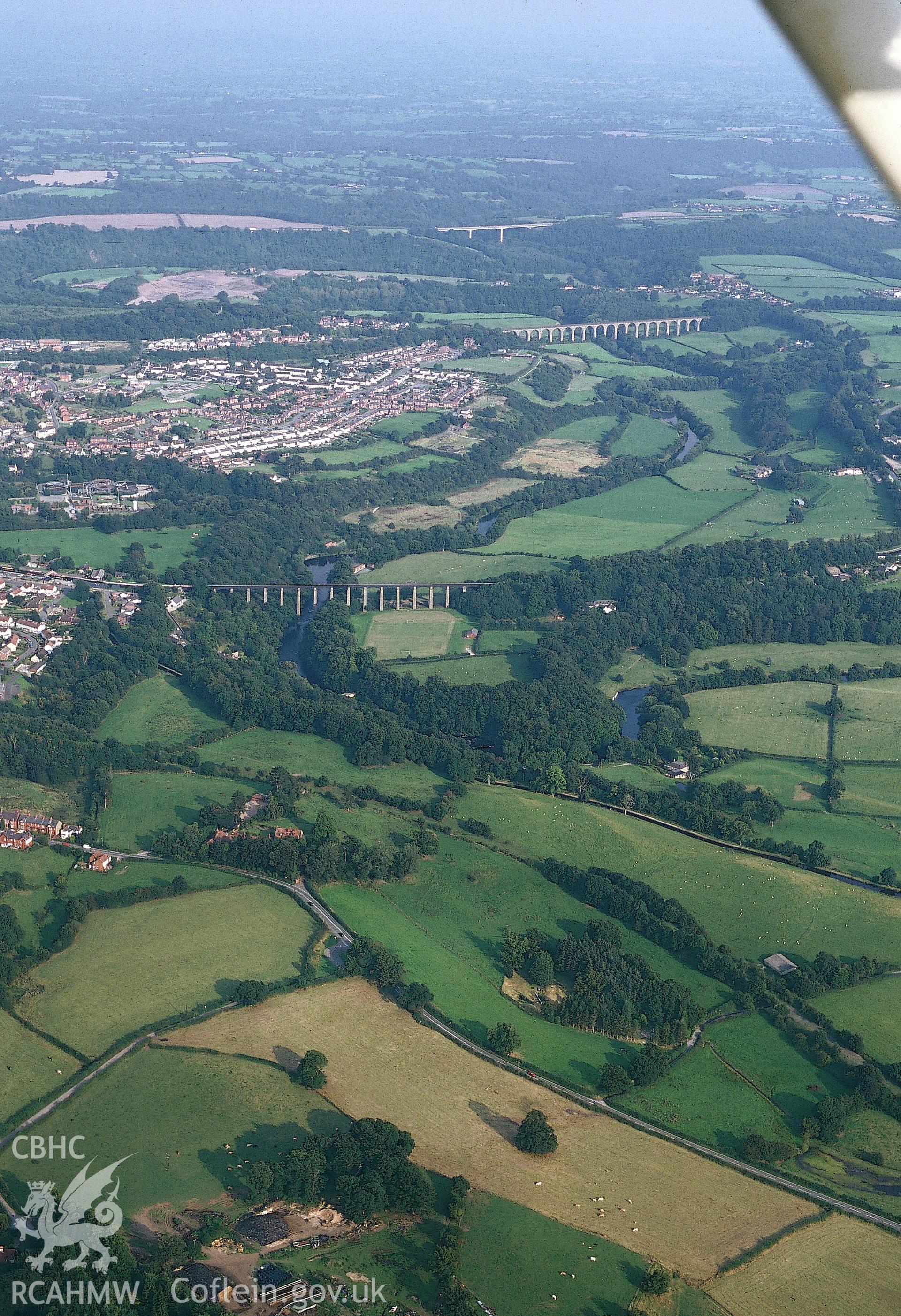 Slide of RCAHMW colour oblique aerial photograph of Pontcysyllte Aqueduct, taken by Toby Driver, 2000.
