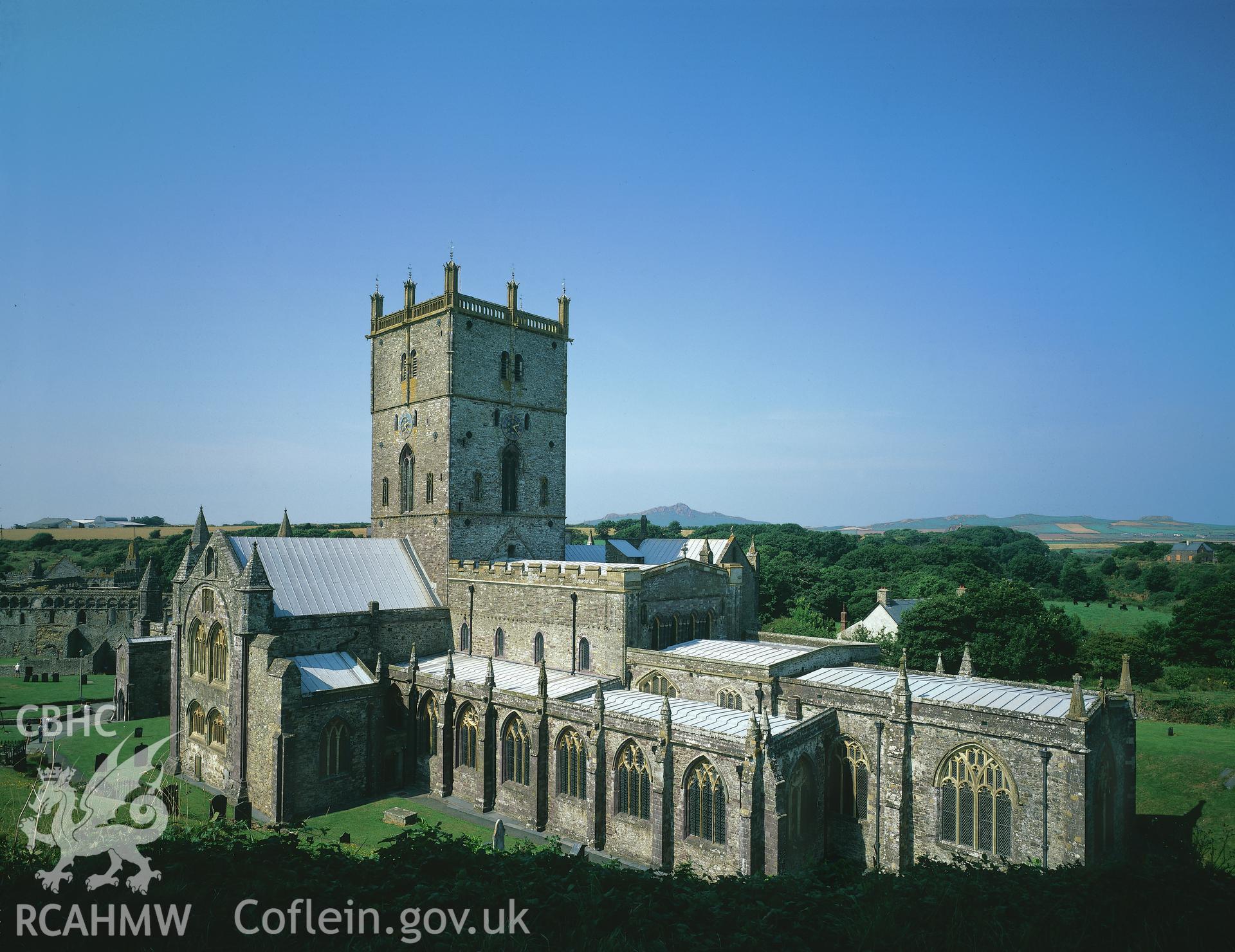 RCAHMW colour transparency of an exterior view of St David's Cathedral.