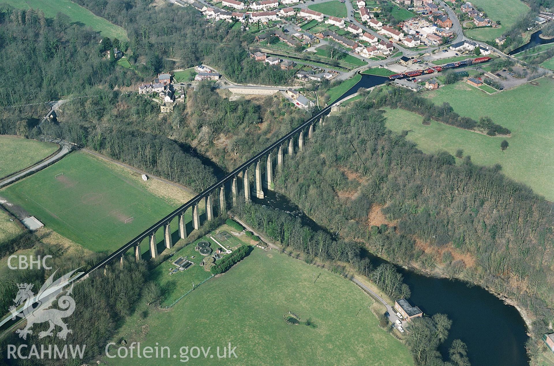 Slide of RCAHMW colour oblique aerial photograph of Pontcysyllte Aqueduct, taken by Toby Driver, 2003.