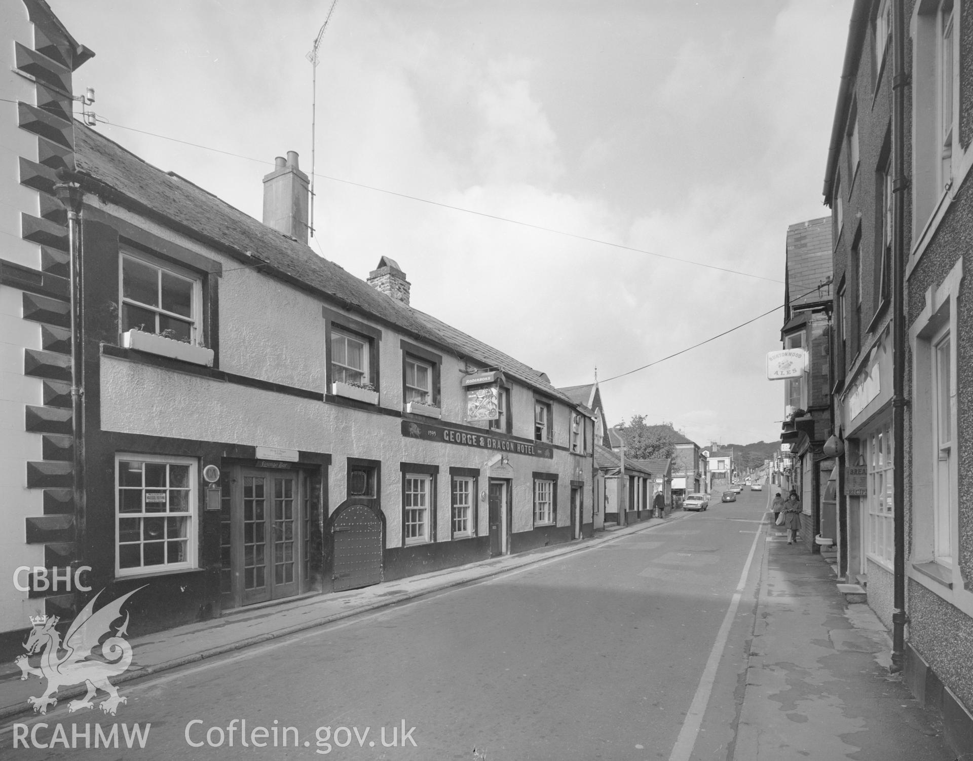 Black and white acetate negative showing exterior view of George and Dragon, Beaumaris.
