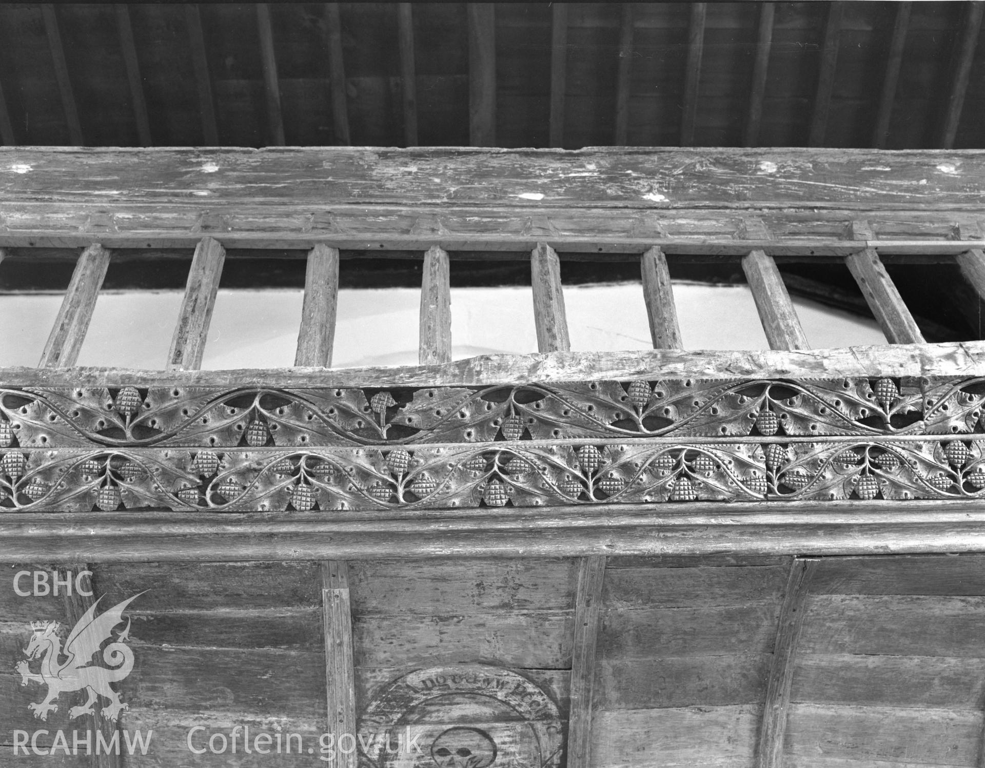 Black and white acetate negative showing interior view of Llaneilian Church.