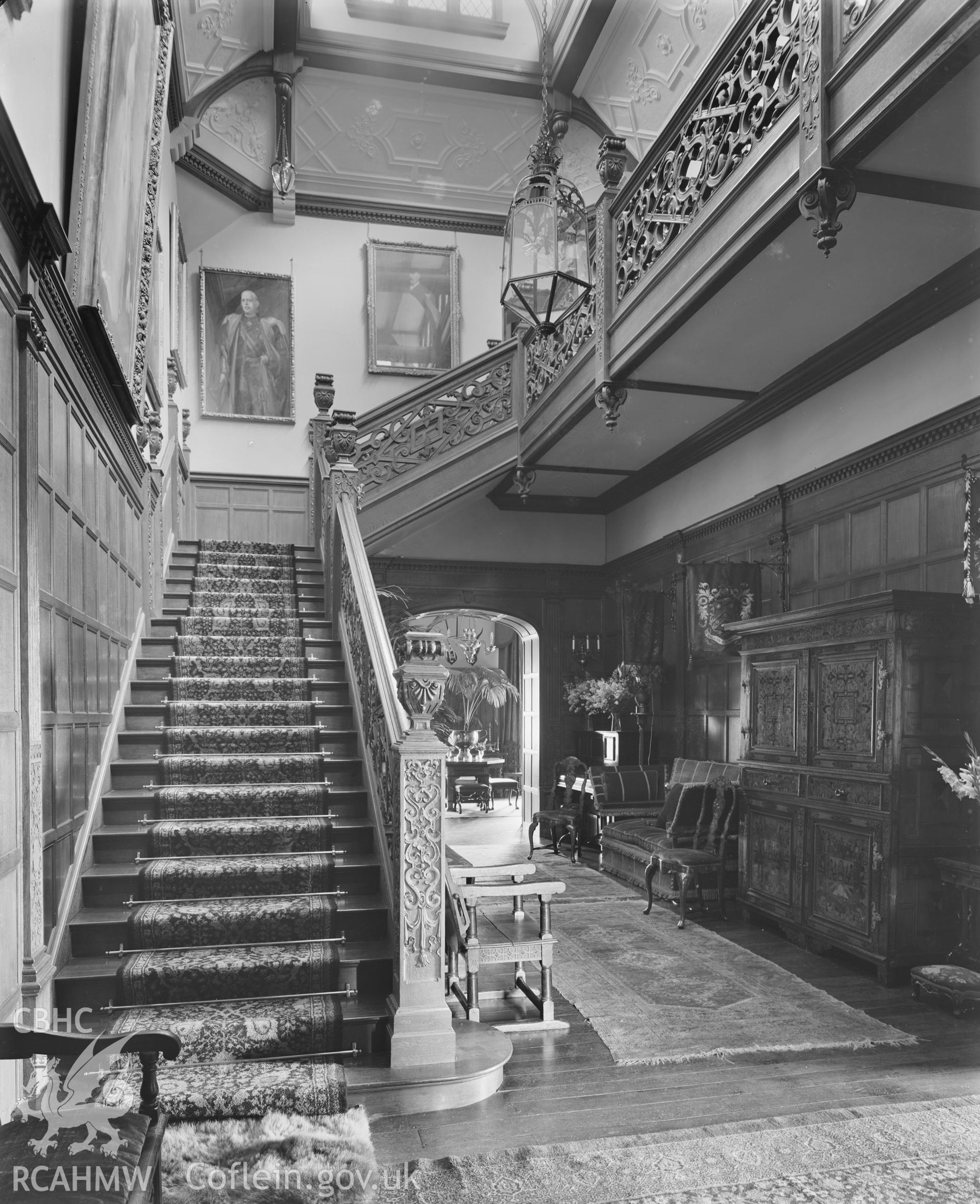 Outsize glass plate negative showing interior view of Coomb House.