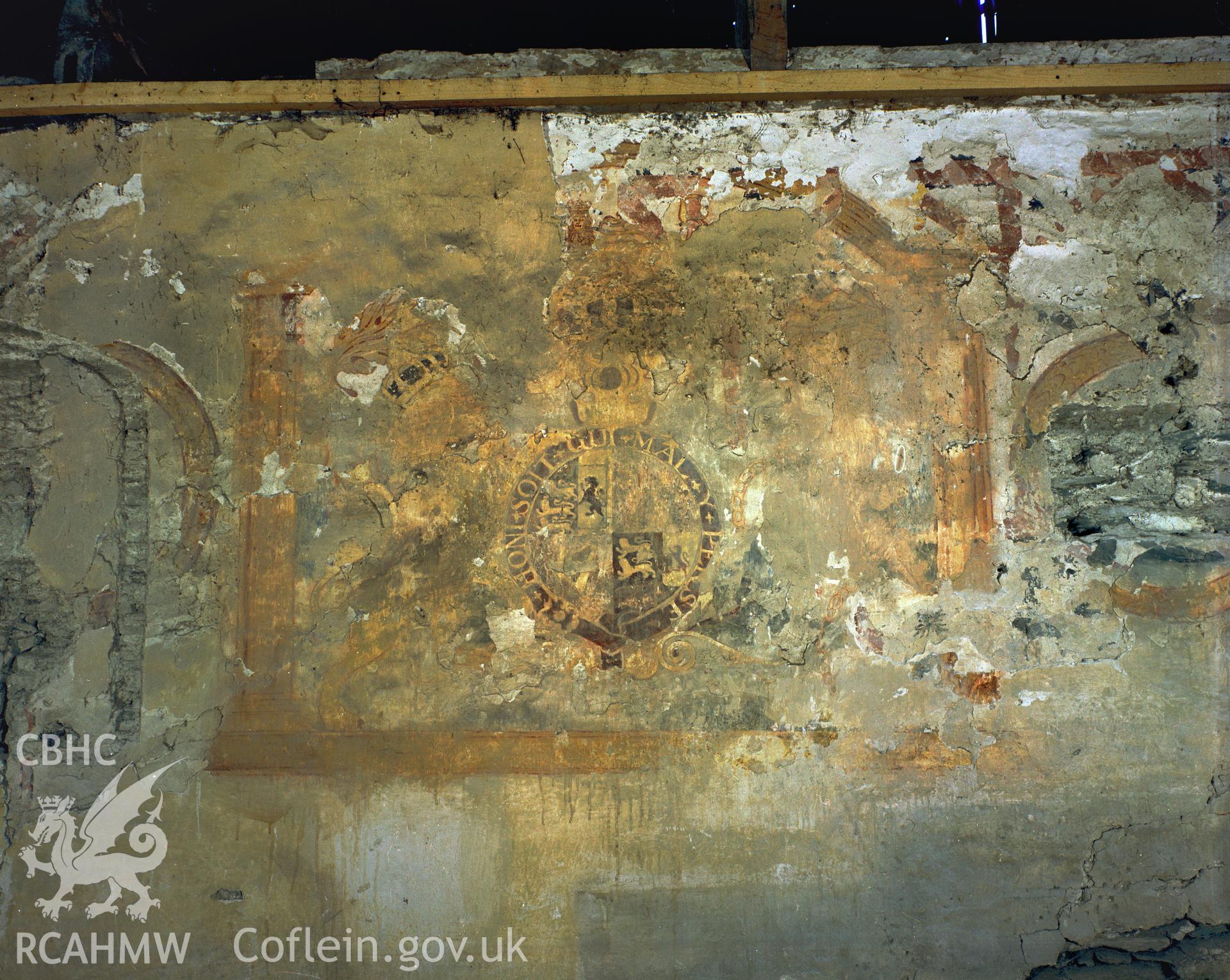 Colour negative showing wallpainting at Eglwysbrewis Church.