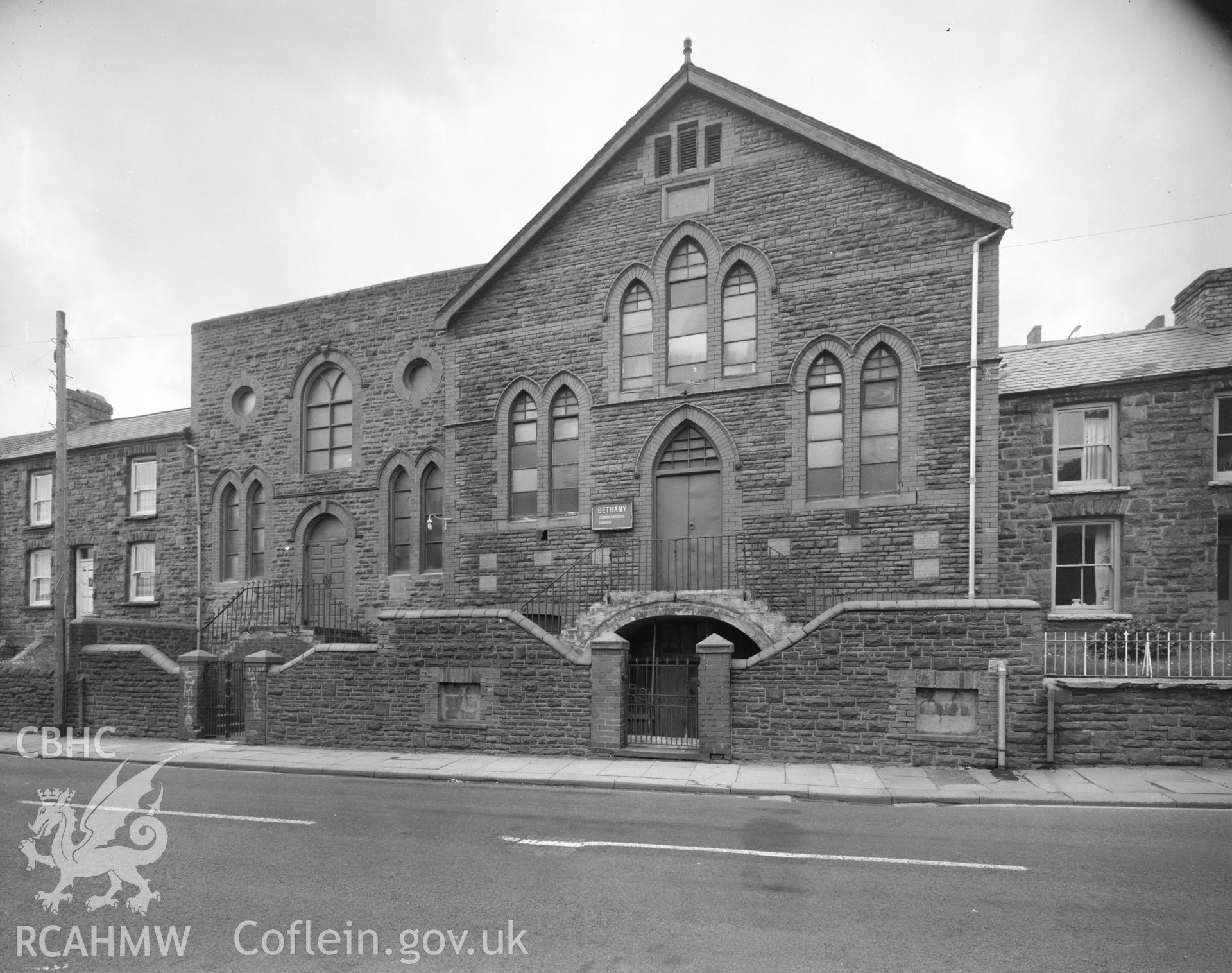 Black and white polyester negative showing  Bethany Congregational Chapel, Tylorstown.